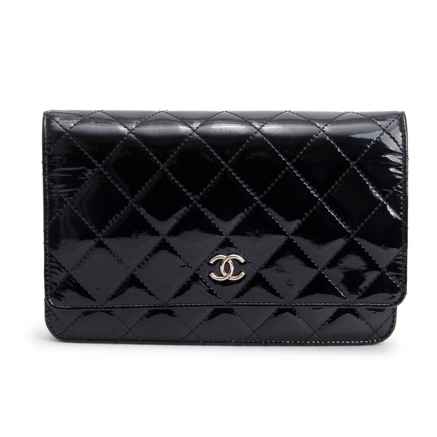 Chanel Quilted Patent Classic on Leather Black Wallet Case