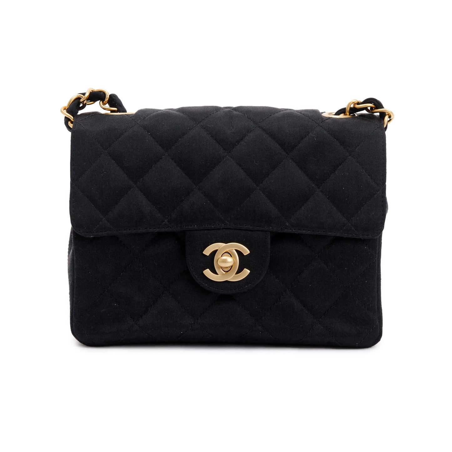 Chanel Quilted Satin Classic Square Flap Black Travel Bag