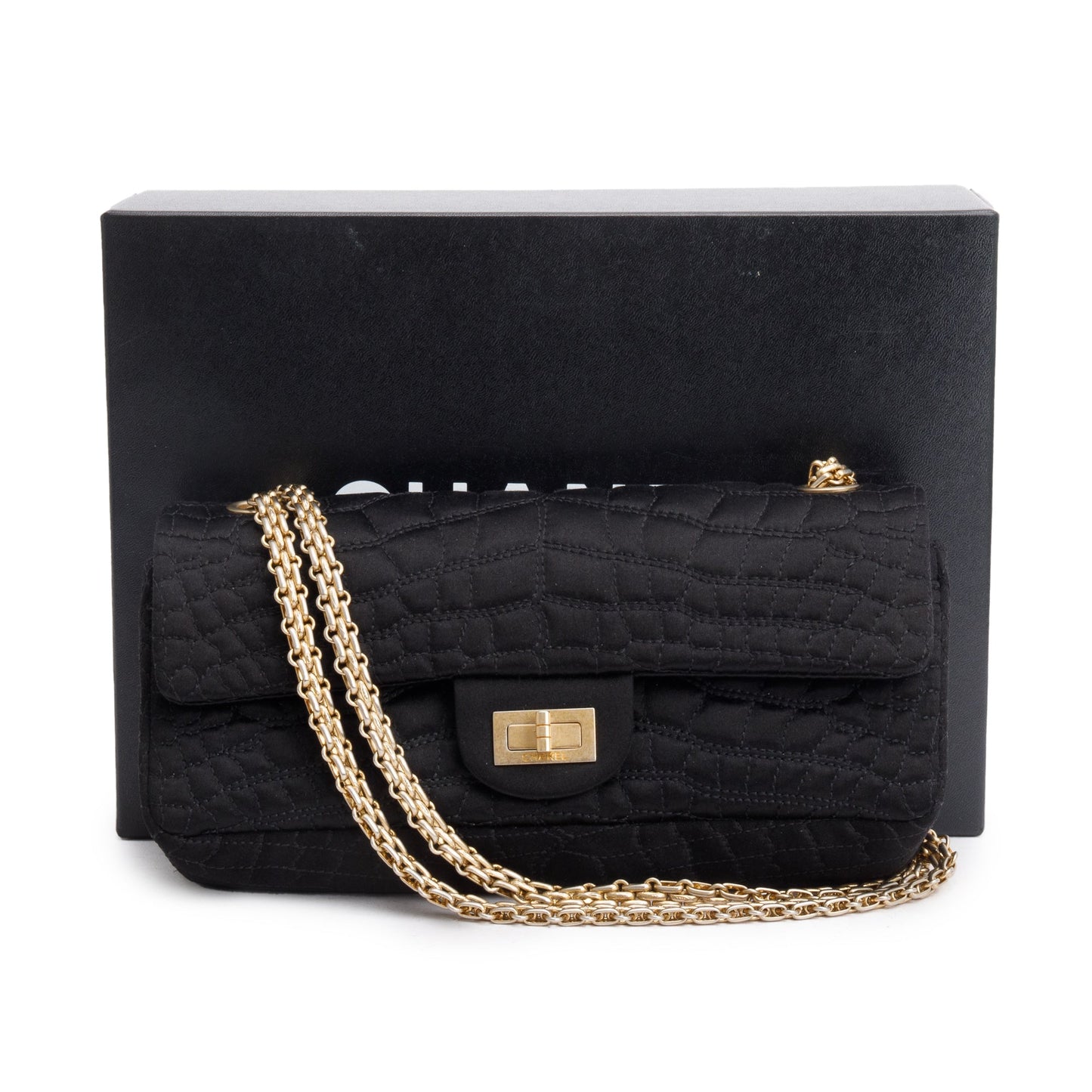 Chanel Satin Coco's Croc 2.55 Reissue Black Travel Bag