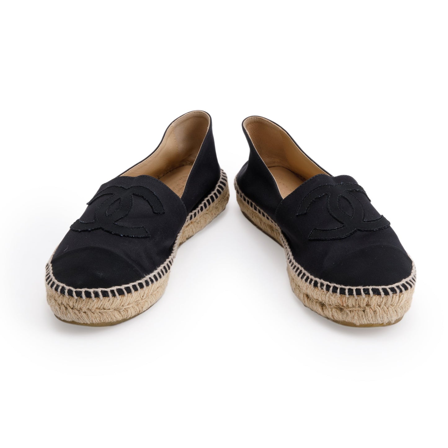 Chanel Satin Interlocking CC Logo Espadrilles Black Travel Bag