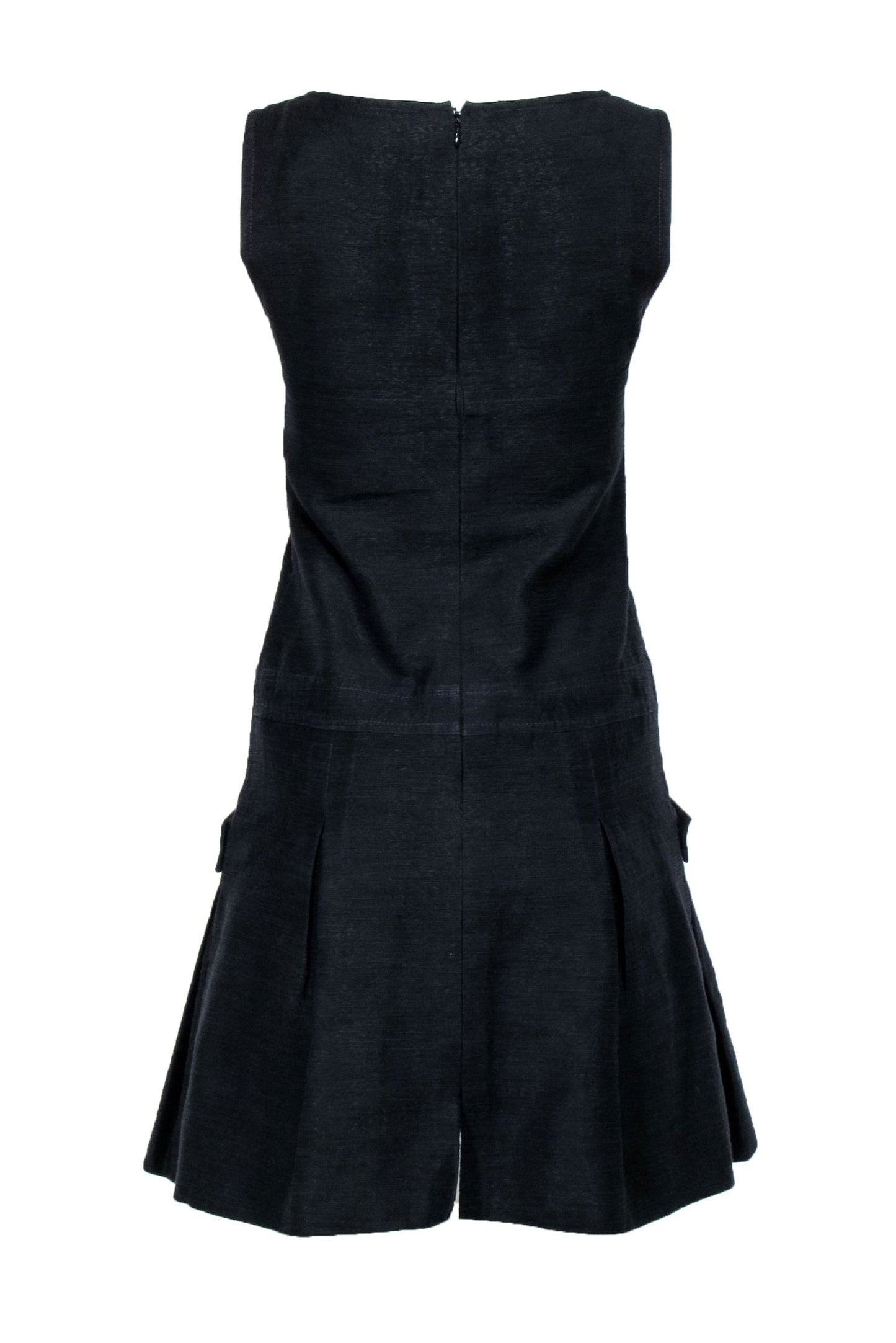 Chanel - Black Textured Sleeveless Drop Waist Dress Sz