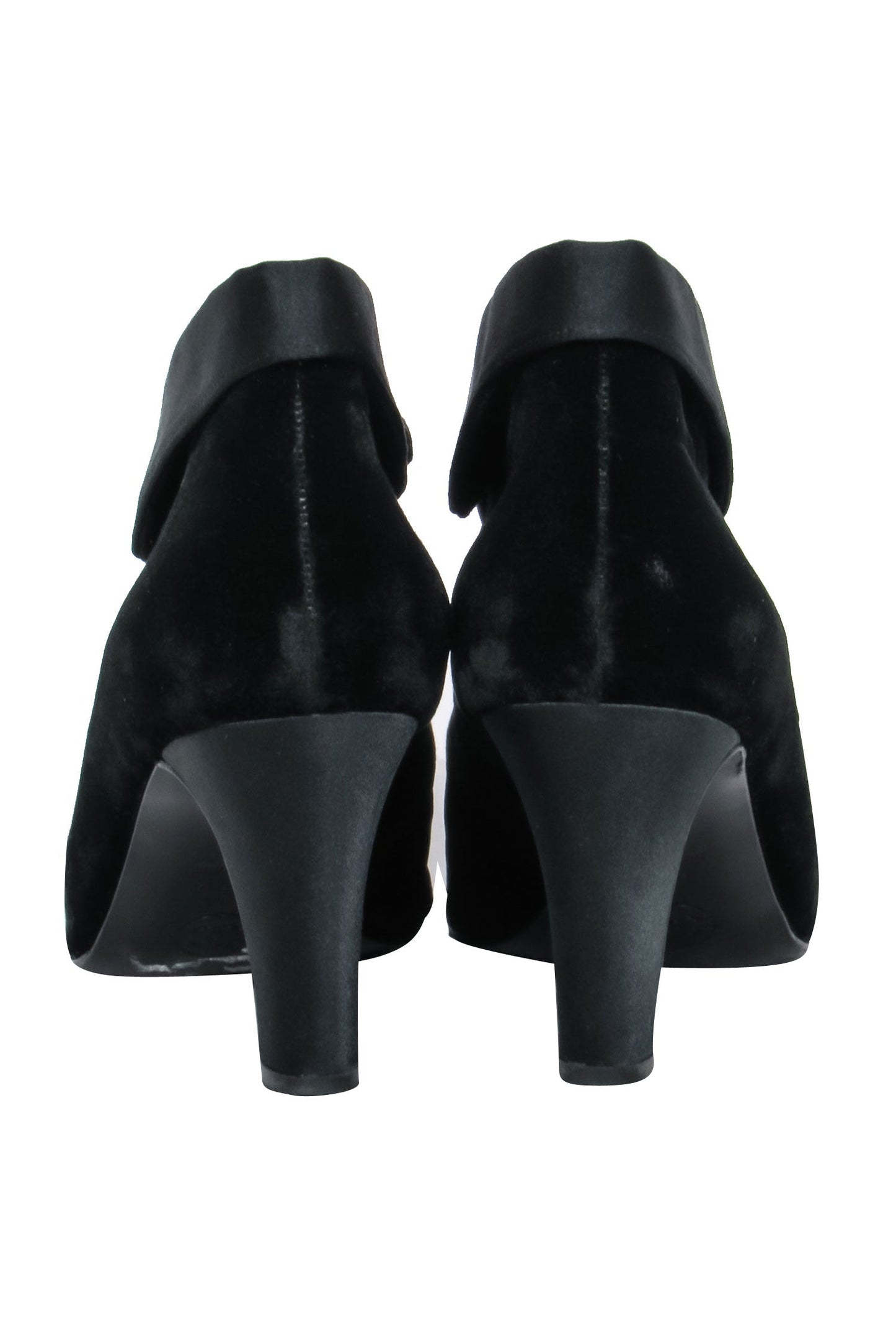 Chanel - Black Velvet Lace Up Booties Sz