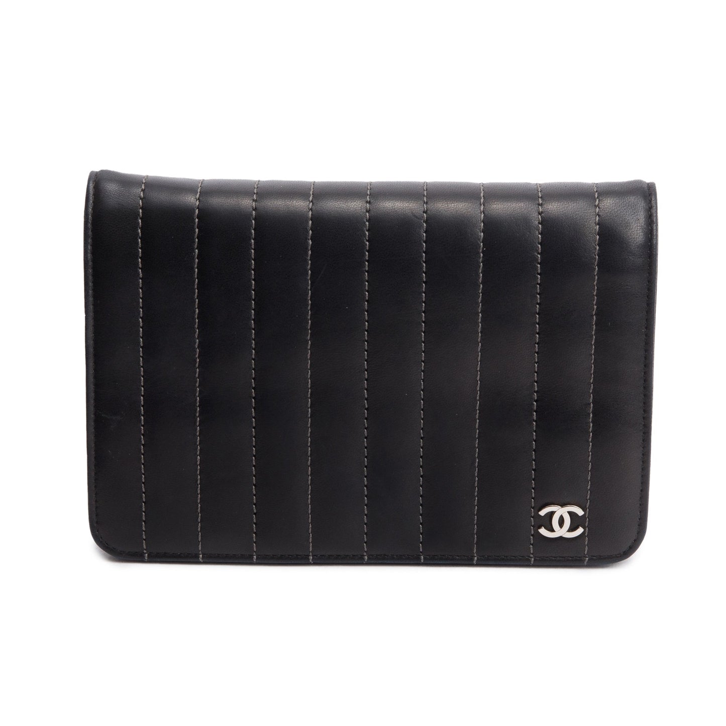 Chanel Vertical Quilted on Leather Lambskin Black Wallet Case