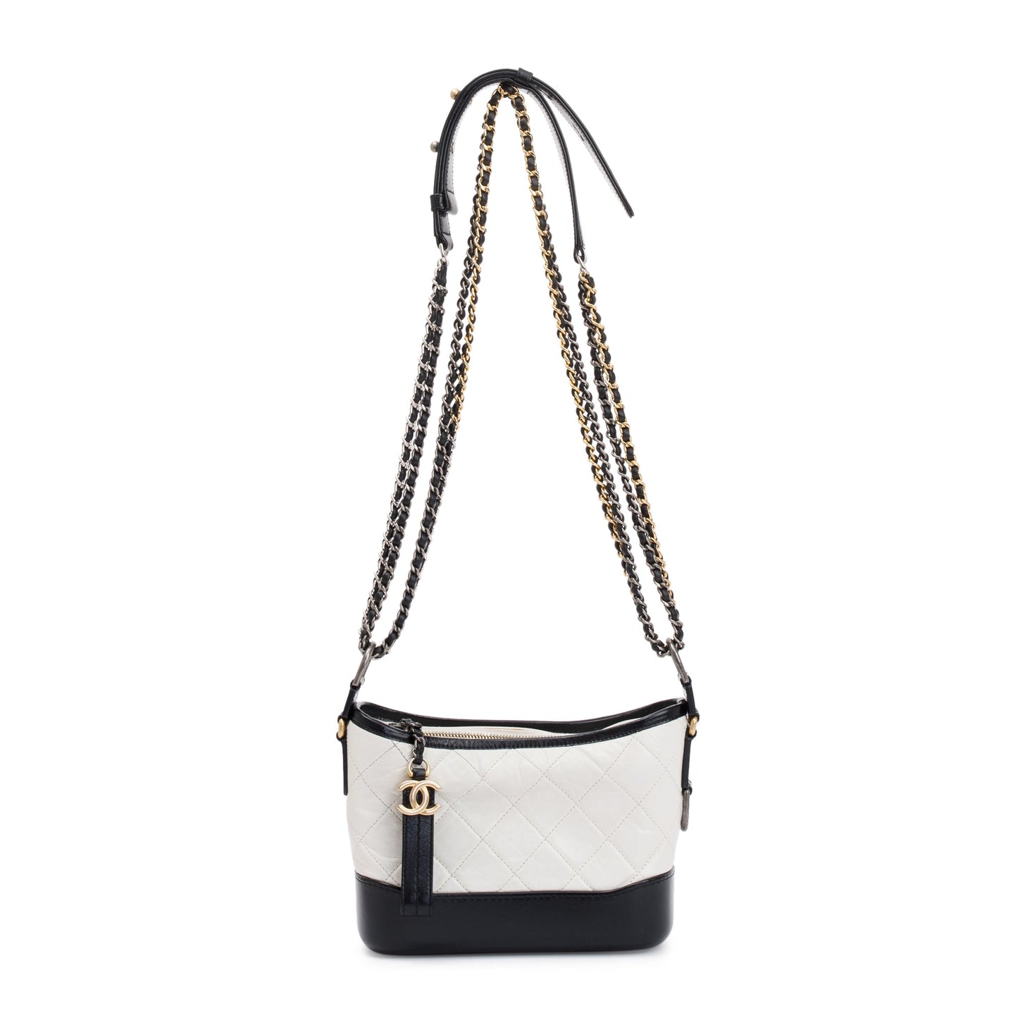 Chanel & Aged Gabrielle Hobo Leather Calfskin Black White Travel Bag