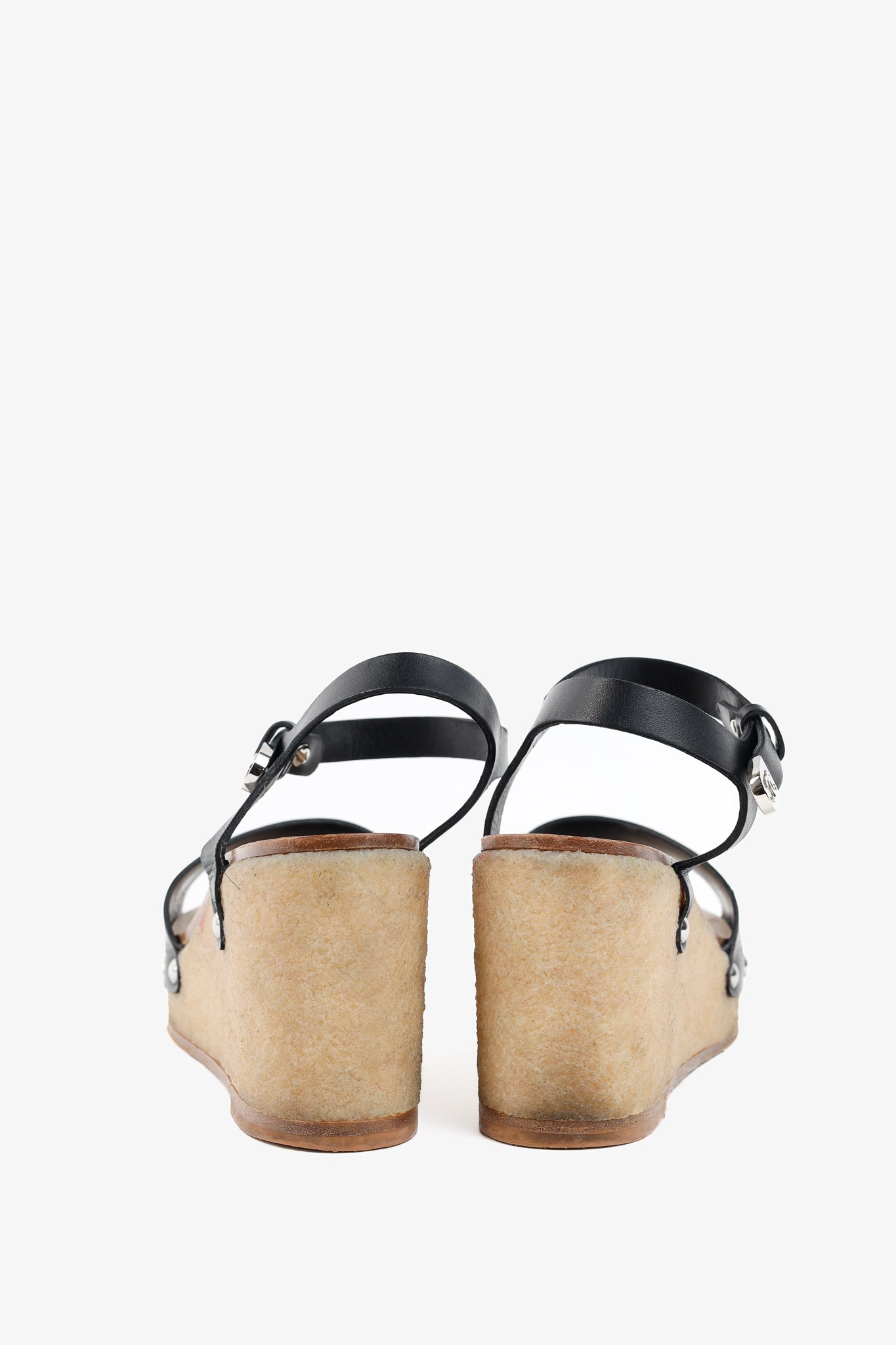 Chanel Black Leather Platform Wedge Sandals