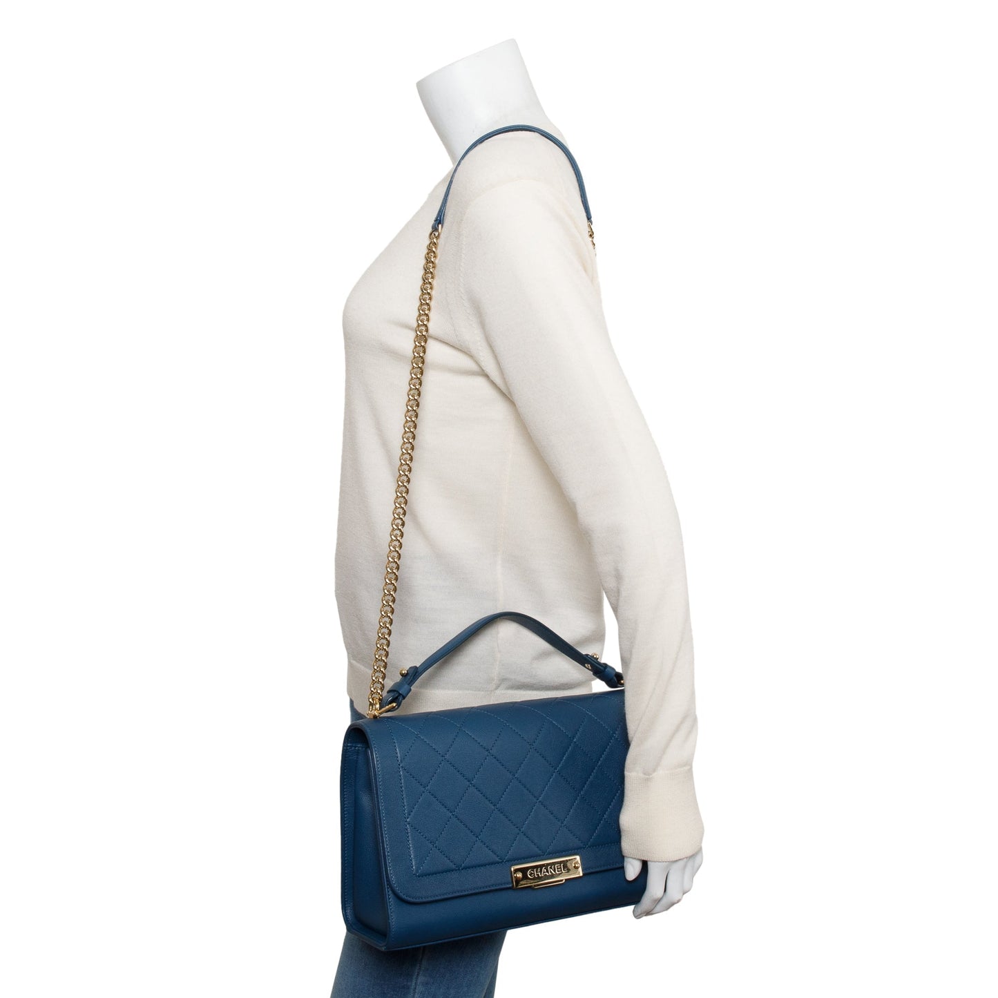 Chanel Label Click Flap Leather Calfskin Blue Travel Bag