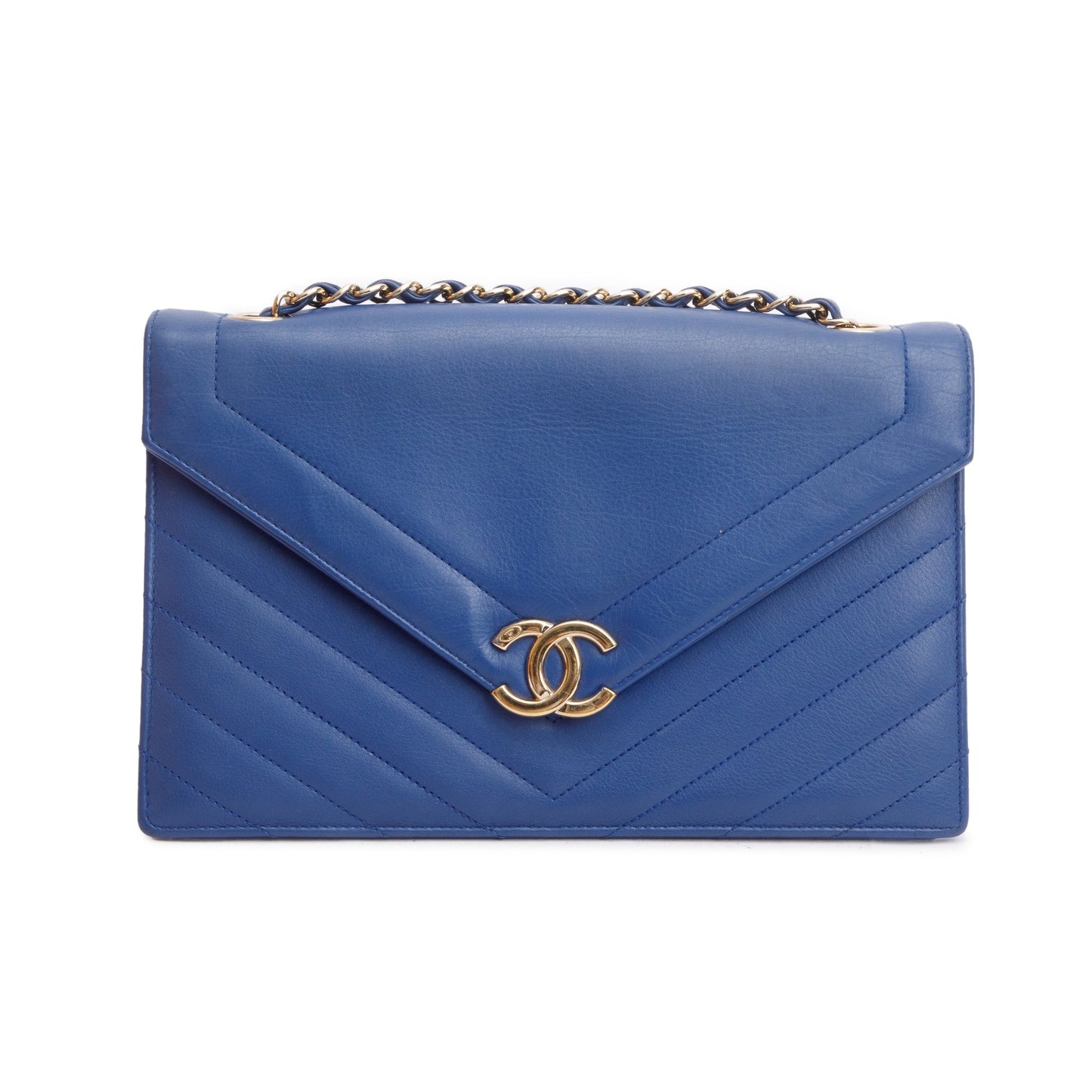 Chanel Chevron Coco Envelope Flap Leather Calfskin Blue Travel Bag