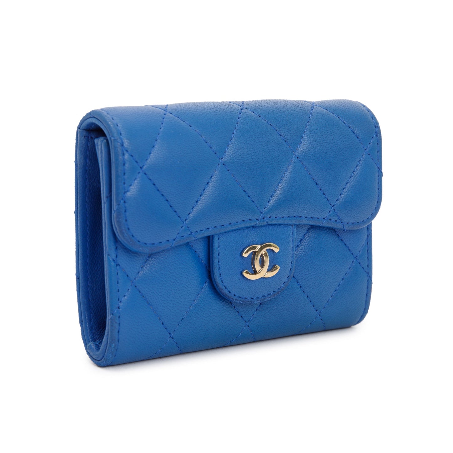 Chanel Classic Flap Card Holder Leather Lambskin Blue Wallet Case