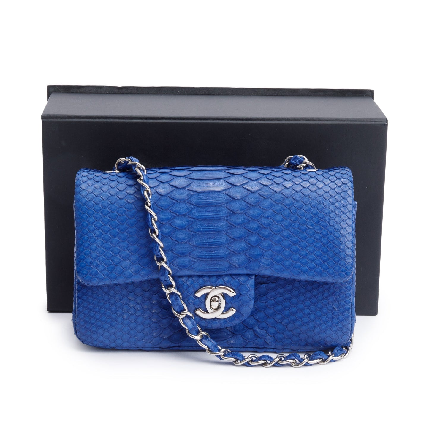 Chanel Python Classic Rectangular Flap Blue Travel Bag