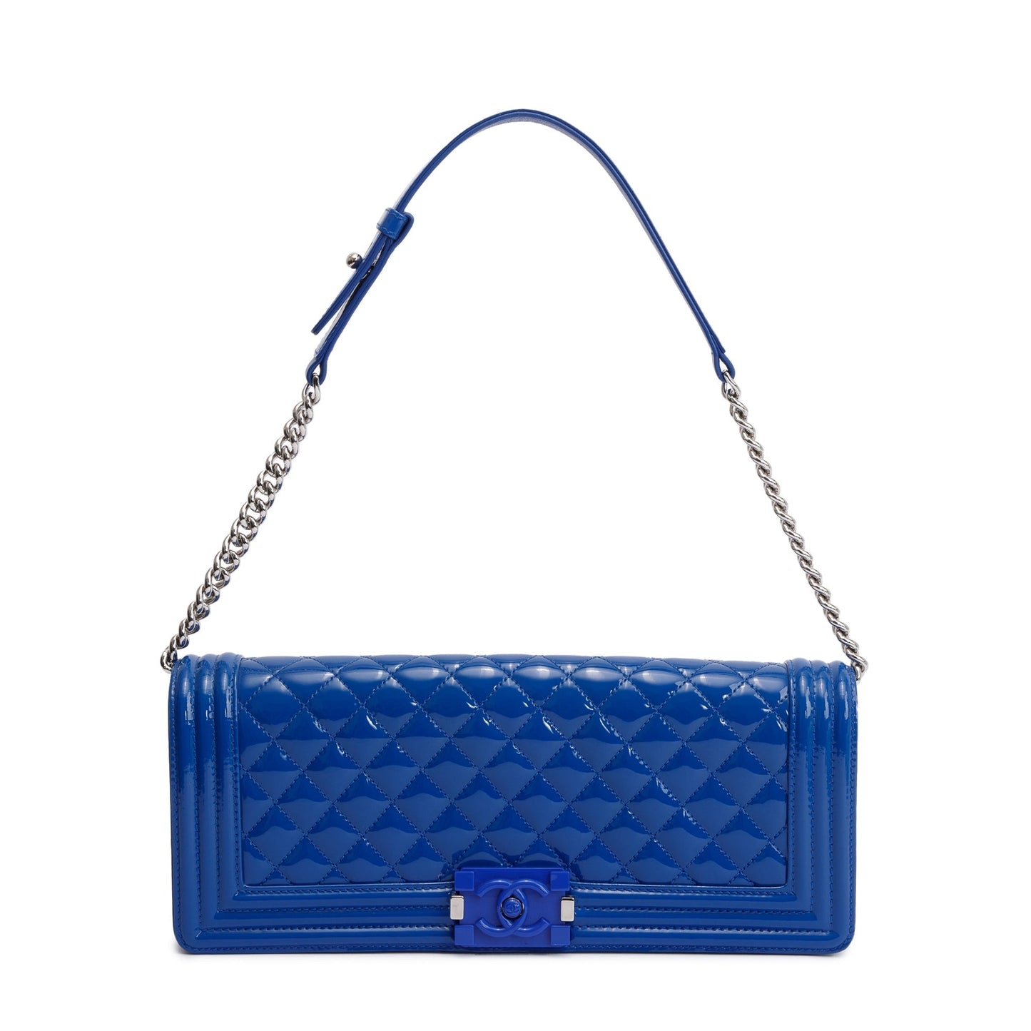 Chanel Quilted Patent Plexiglass Boy Convertible Leather Blue Travel Bag