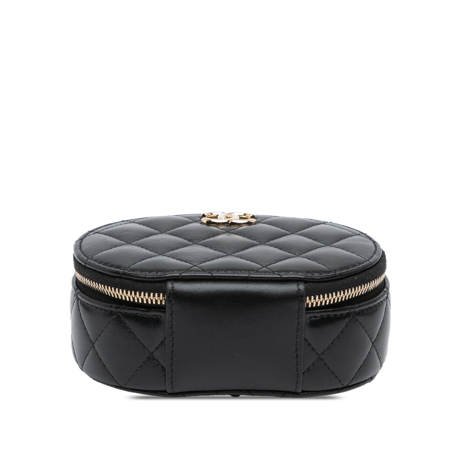 Chanel CC Lambskin Ruched Oval Top Handle Handbag