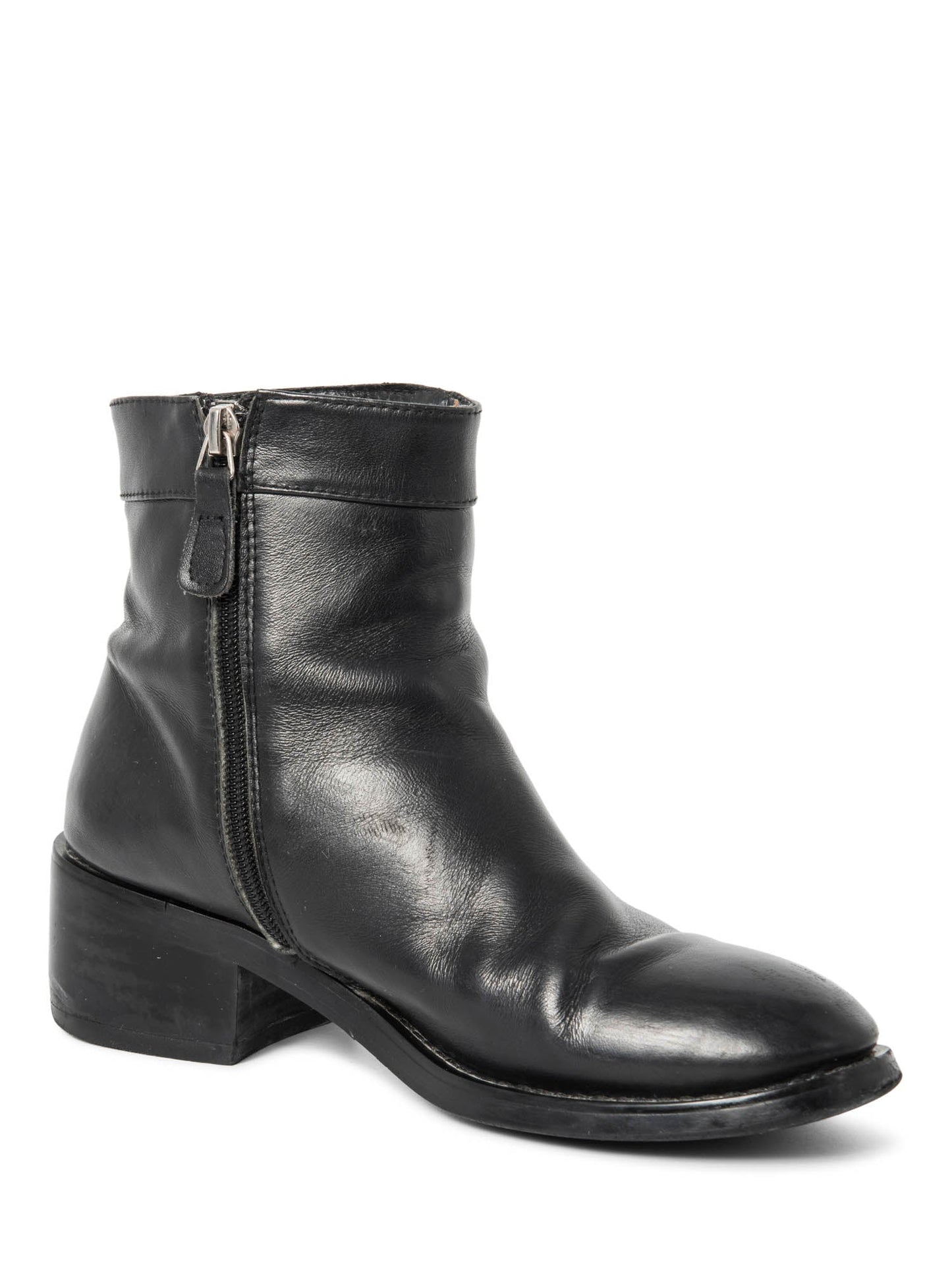 Chanel CC Logo Leather Ankle Biker Boots Black Silver