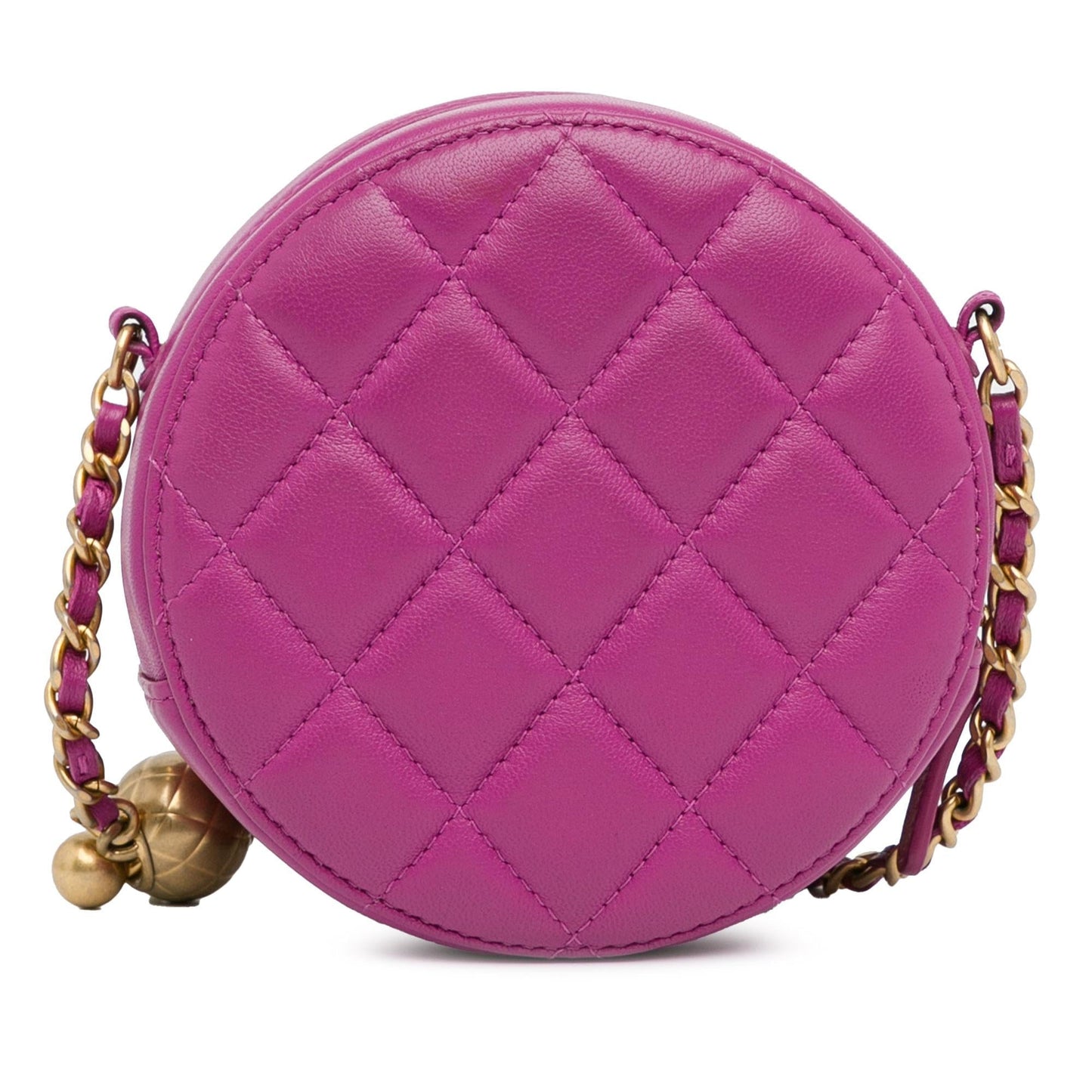 Chanel CC Quilted Lambskin Pearl Crush Round Clutch Bag