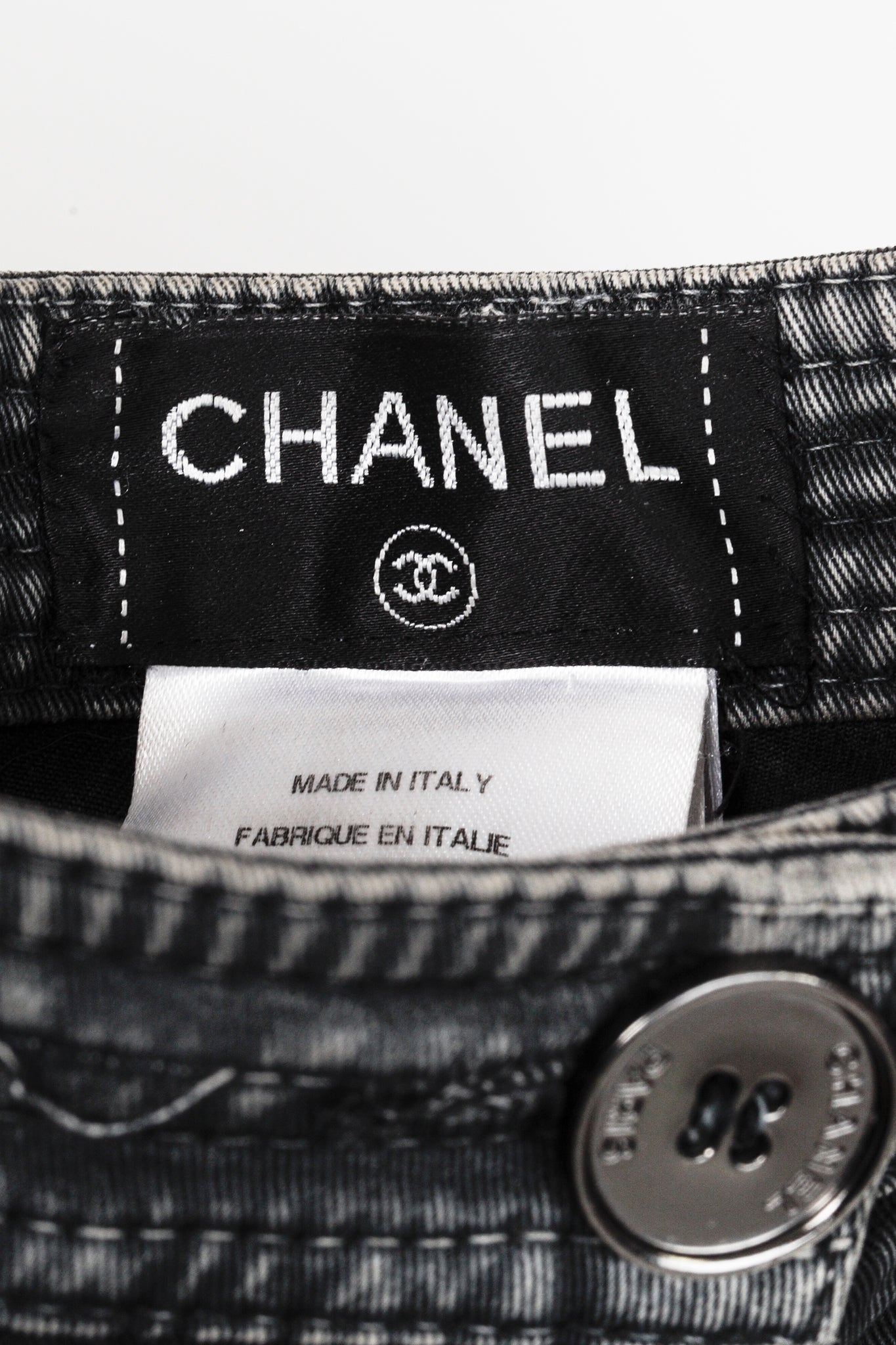 Chanel Black Grey Wrinkled "Distressed" Finish Bootcut Jeans