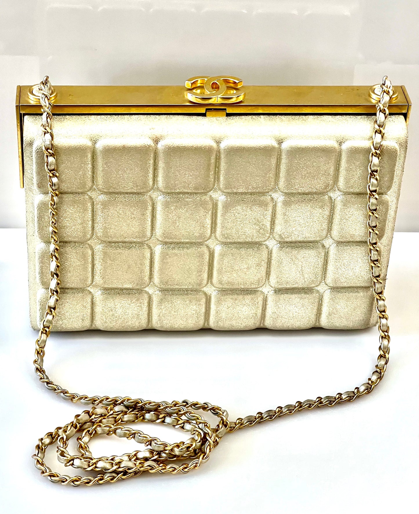 Chanel CHOCO BAR Gold Leather Shoulder Bag