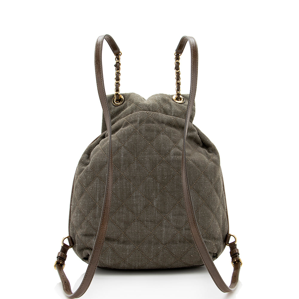 Chanel Denim Calfskin CC Drawstring Backpack SHF Jewelry