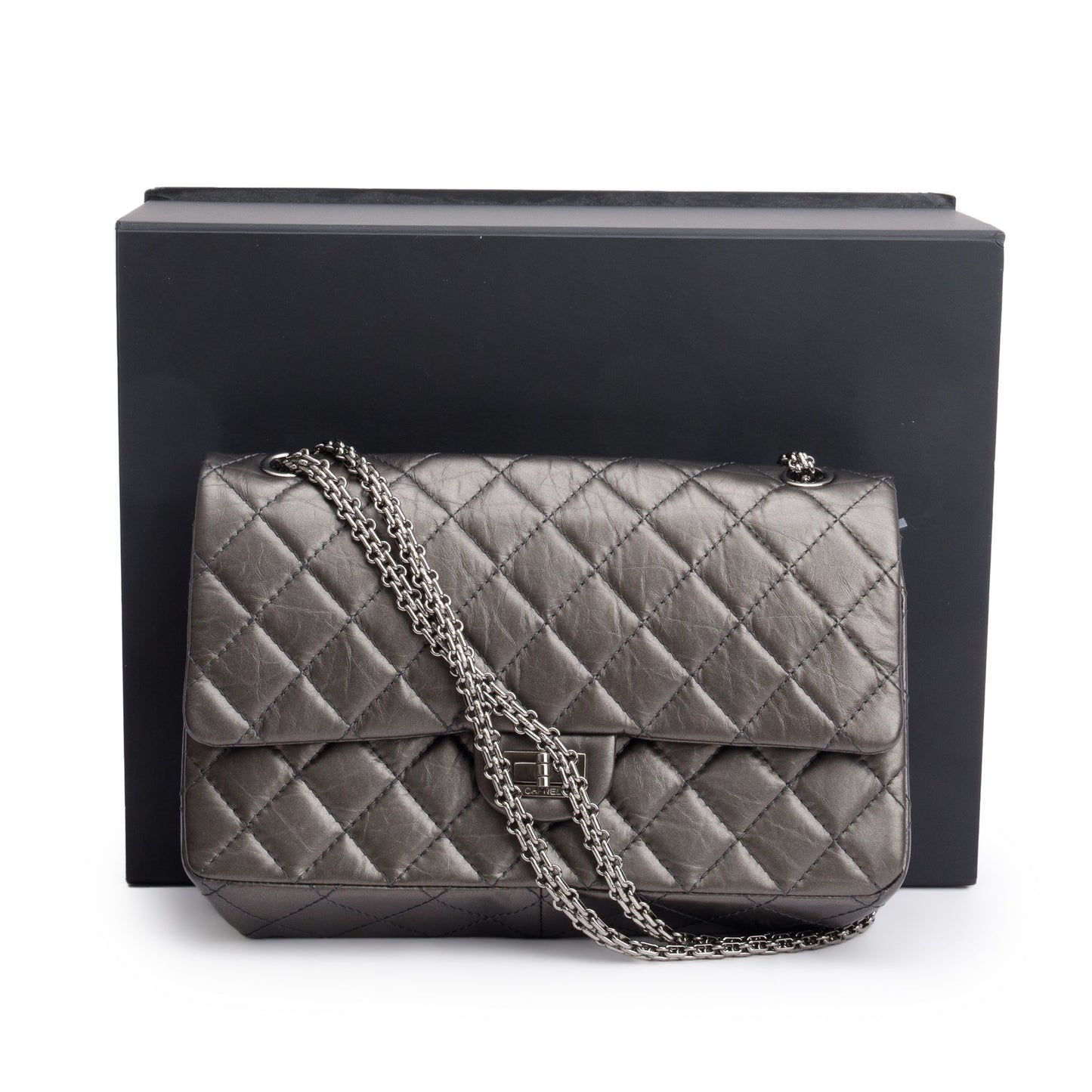 Chanel sue 226 Double Flap Leather Calfskin Grey Travel Bag