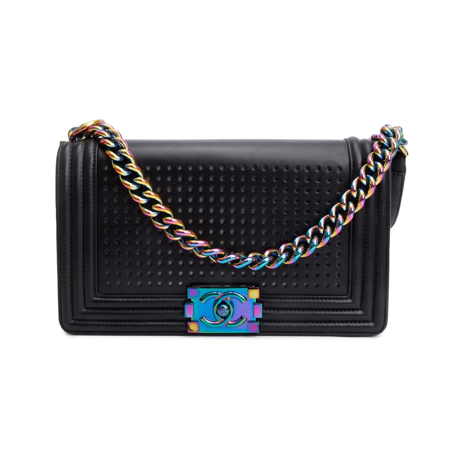 Chanel Iridescent oy Leather Lambskin Black Travel Bag