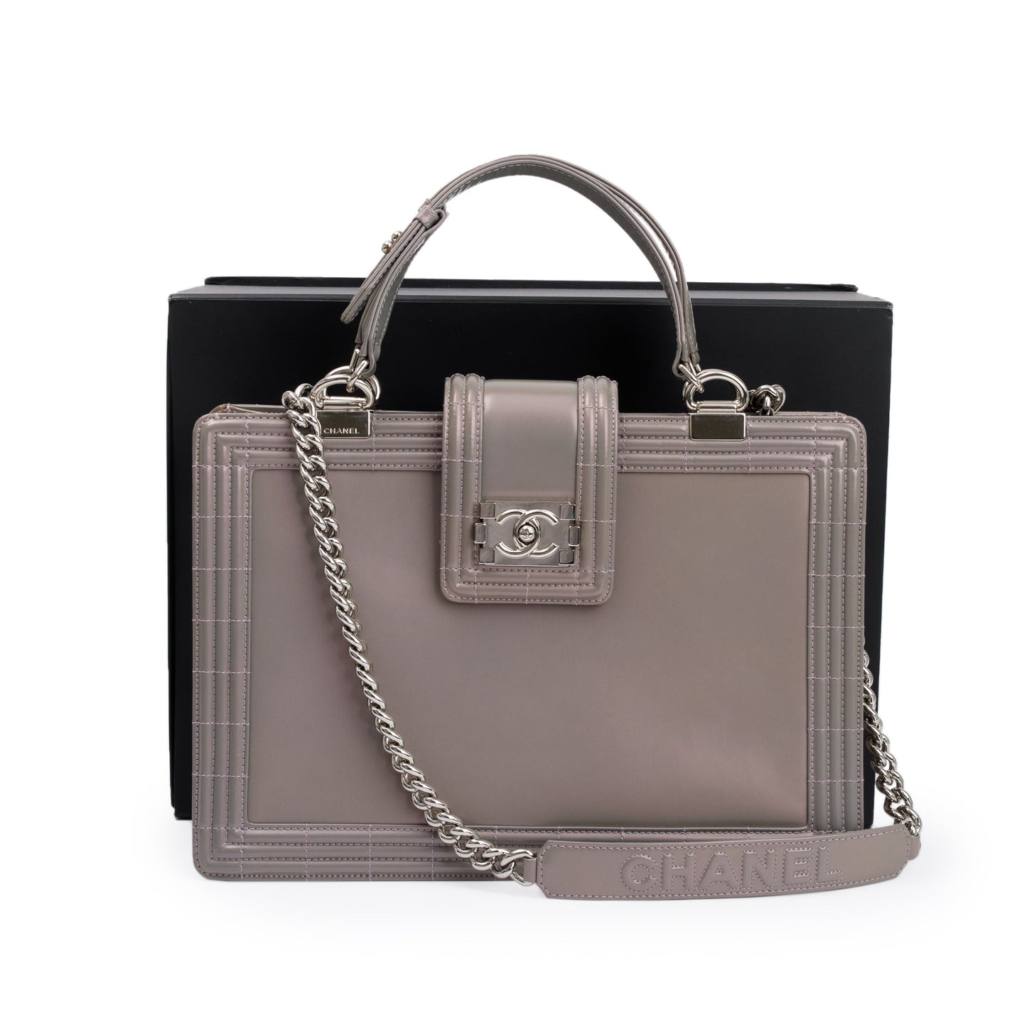 Chanel Iridescent Patent Reverso Boy Shopping Leather Travel Bag Shopping Tote