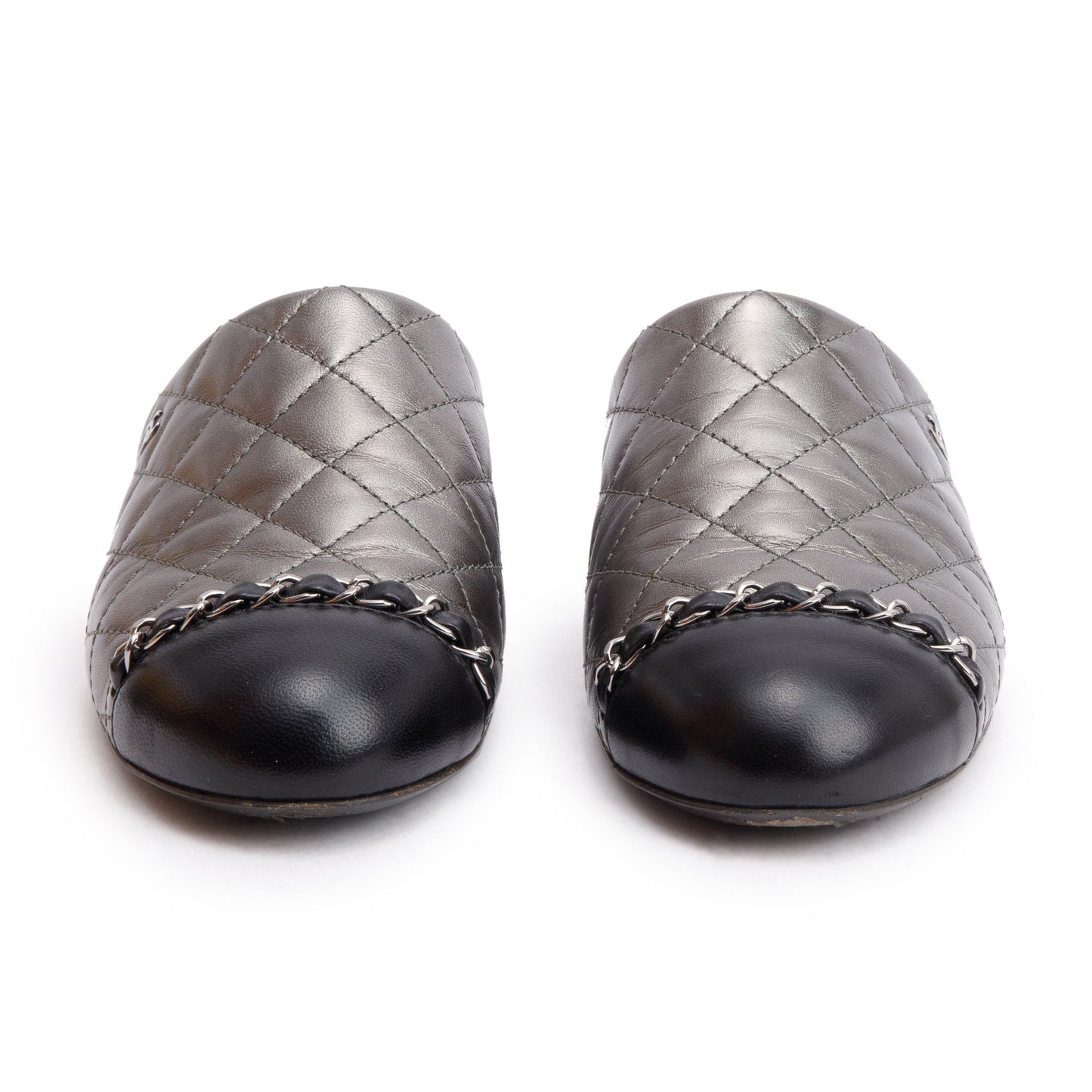 Louis Vuitton Chanel Iridescent Quilted Interlocking CC Leather Calfskin Silver Shoes