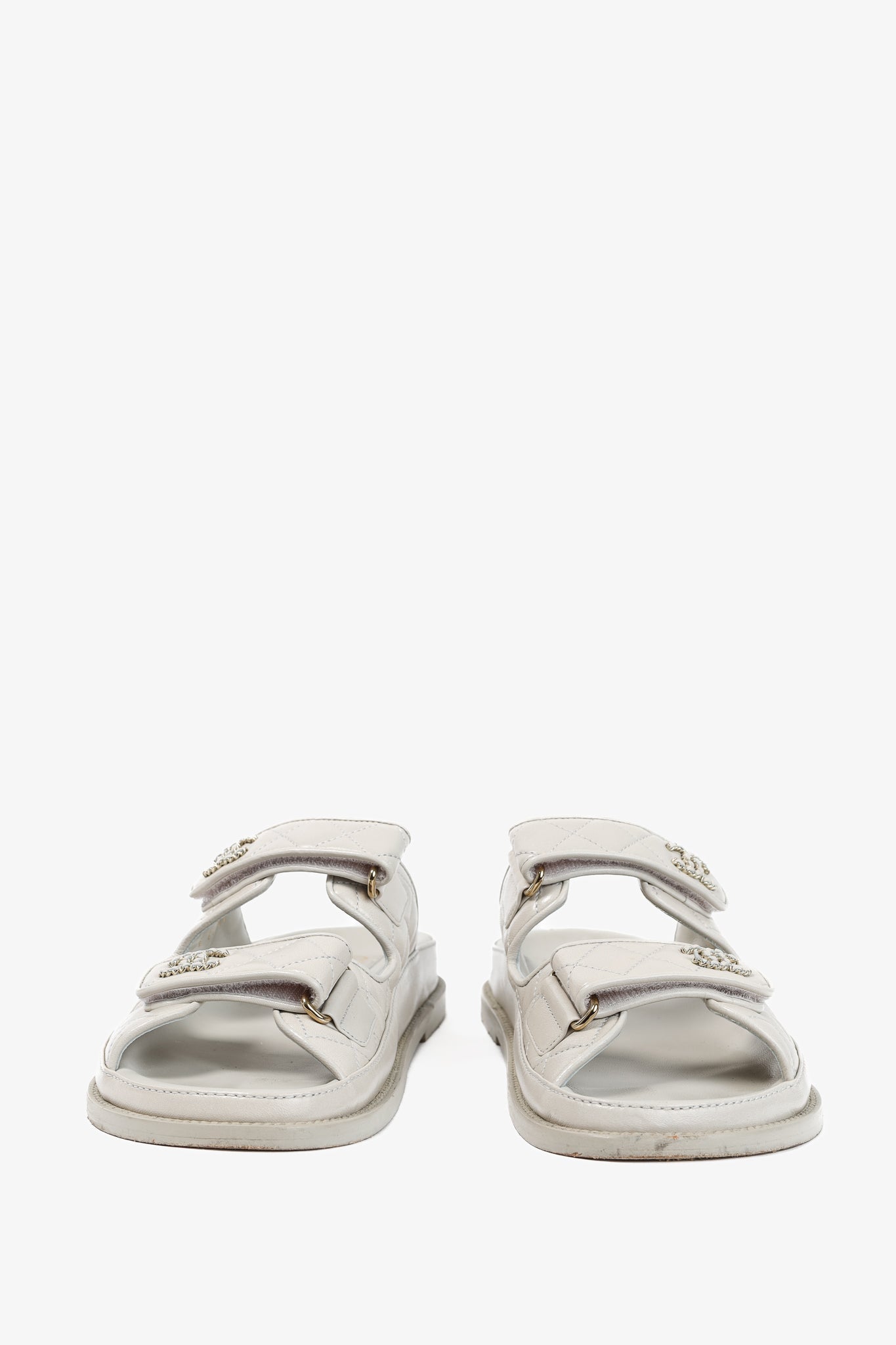 Chanel Light Grey Lambskin Quilted CC Chain Dad Sandals for Women