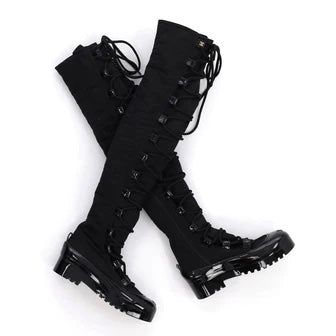 Chanel CC Lace Up Knee High Snow Boots for Women