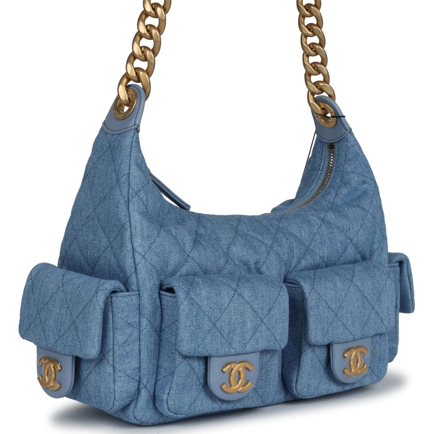 Chanel CARGO QUILTED WASHED DENIM HOBO Shoulder Bag