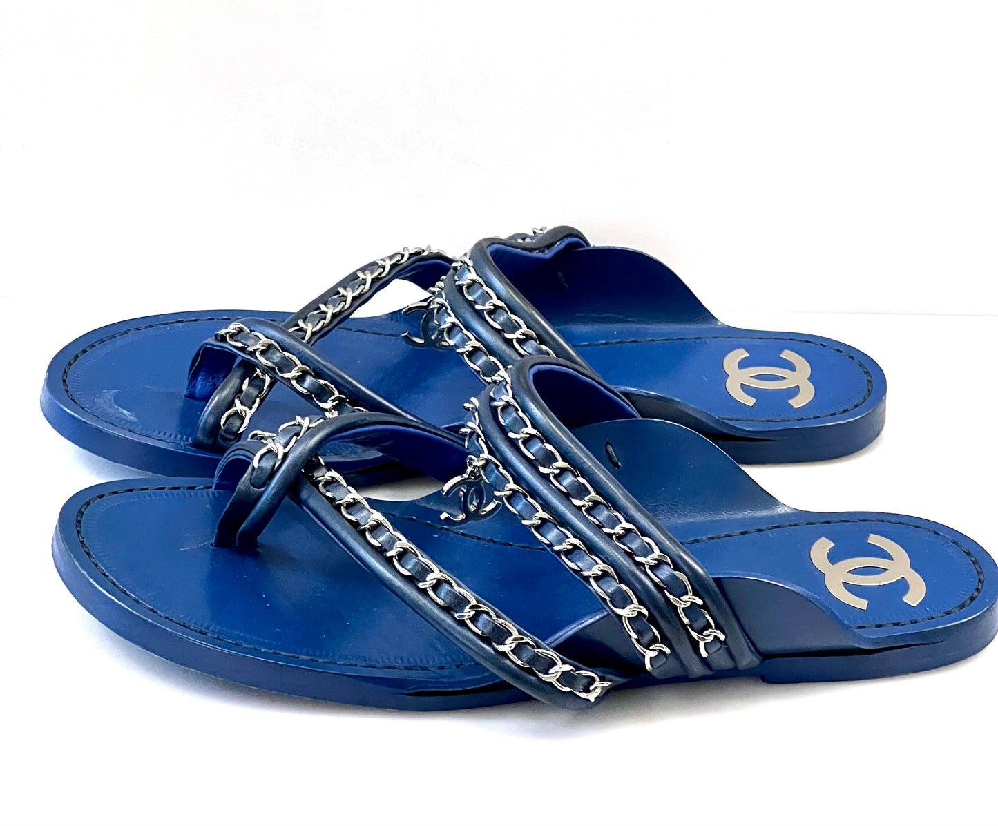 CHANEL CC CHAIN LEATHER SANDALS
