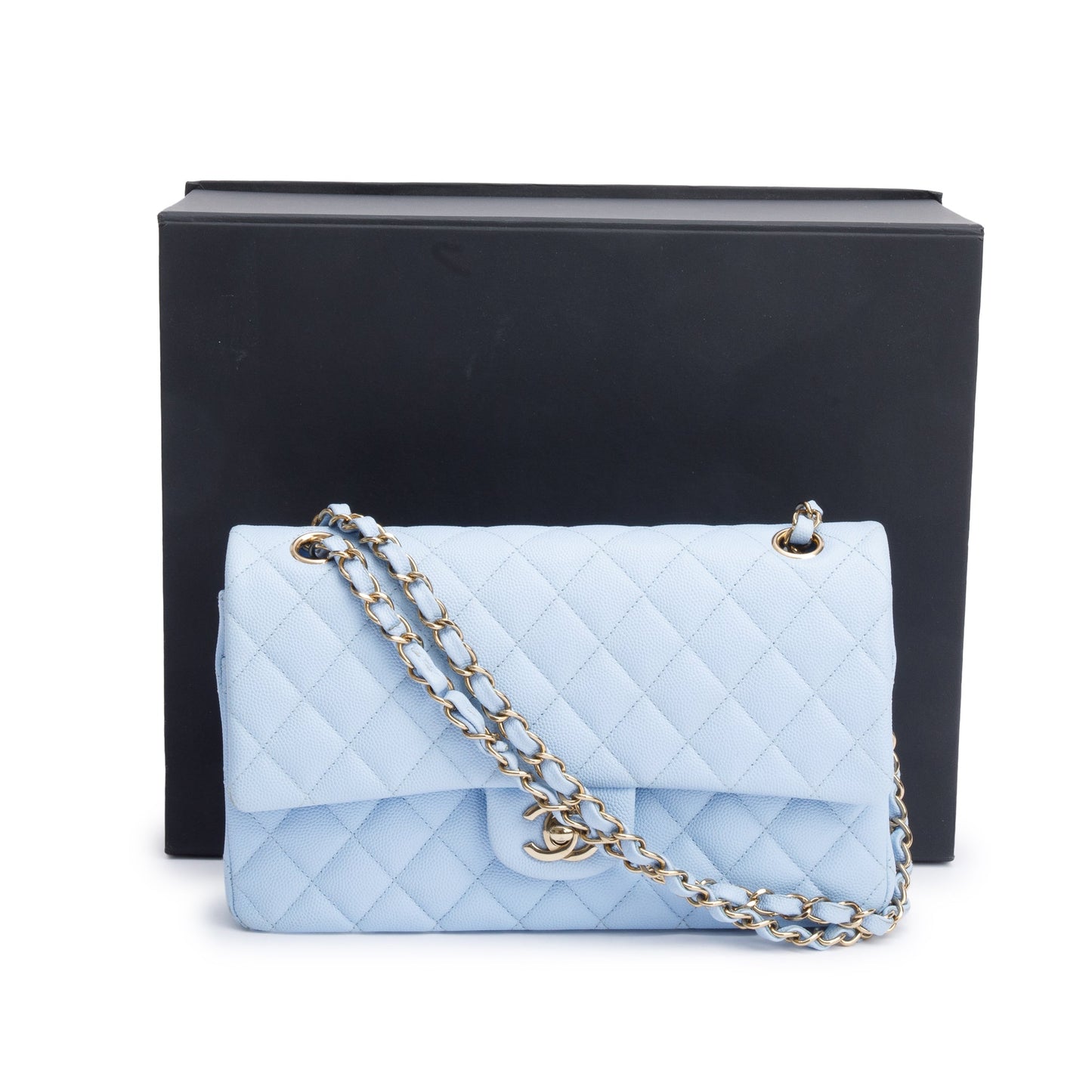 Chanel Light Quilted Caviar Classic Double Leather Blue Travel Bag