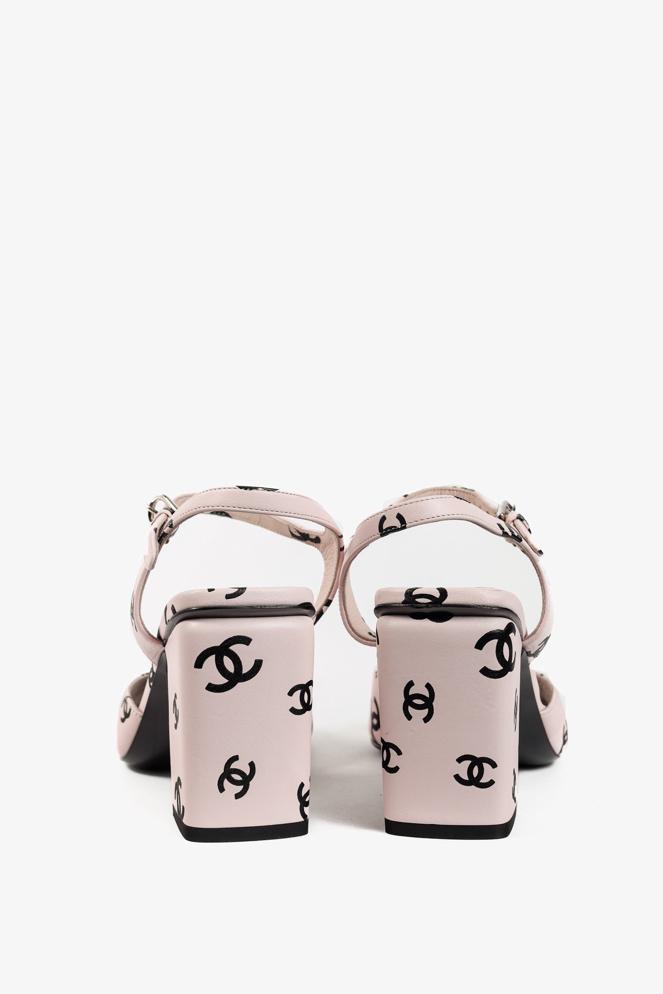 Chanel 22S Light Pink CC Print Leather Sandals for Women