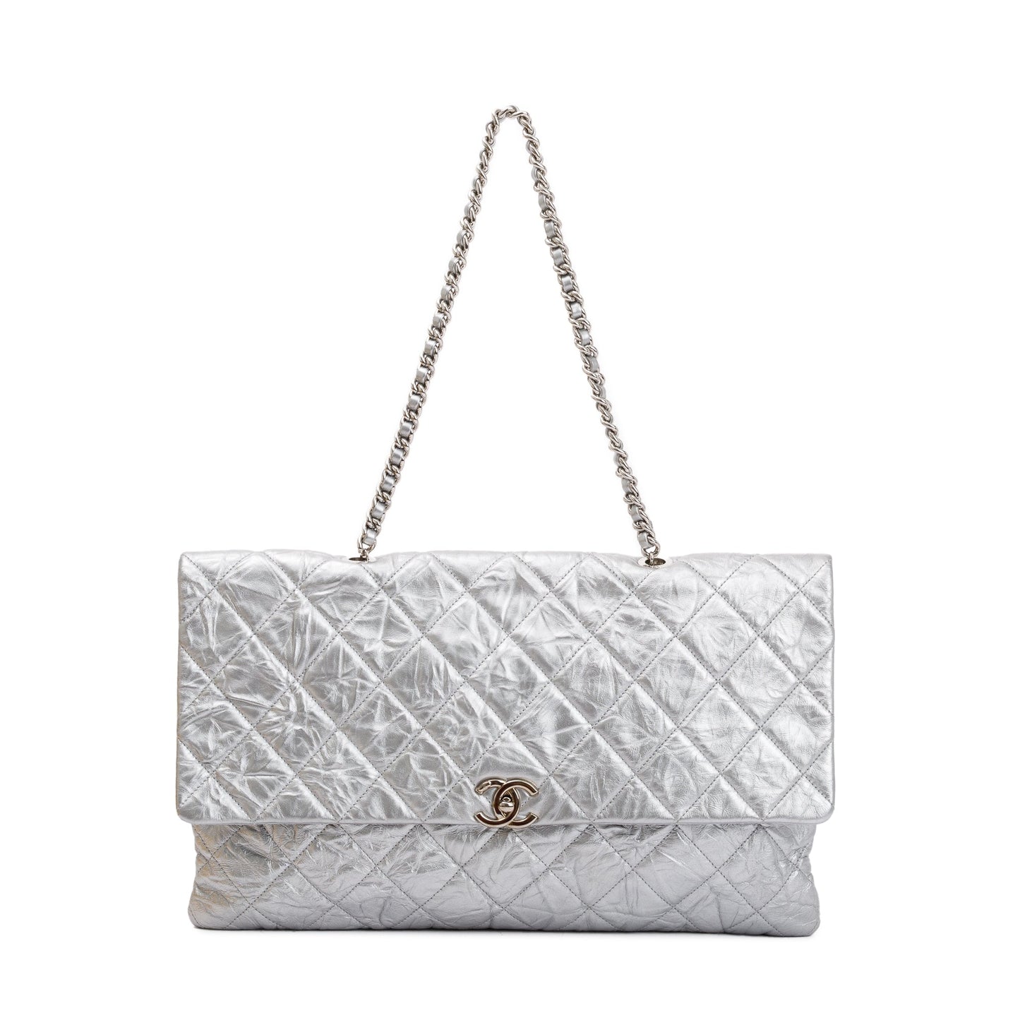 Louis Vuitton Chanel r Big Bang Flap Leather Calfskin Silver Travel Bag