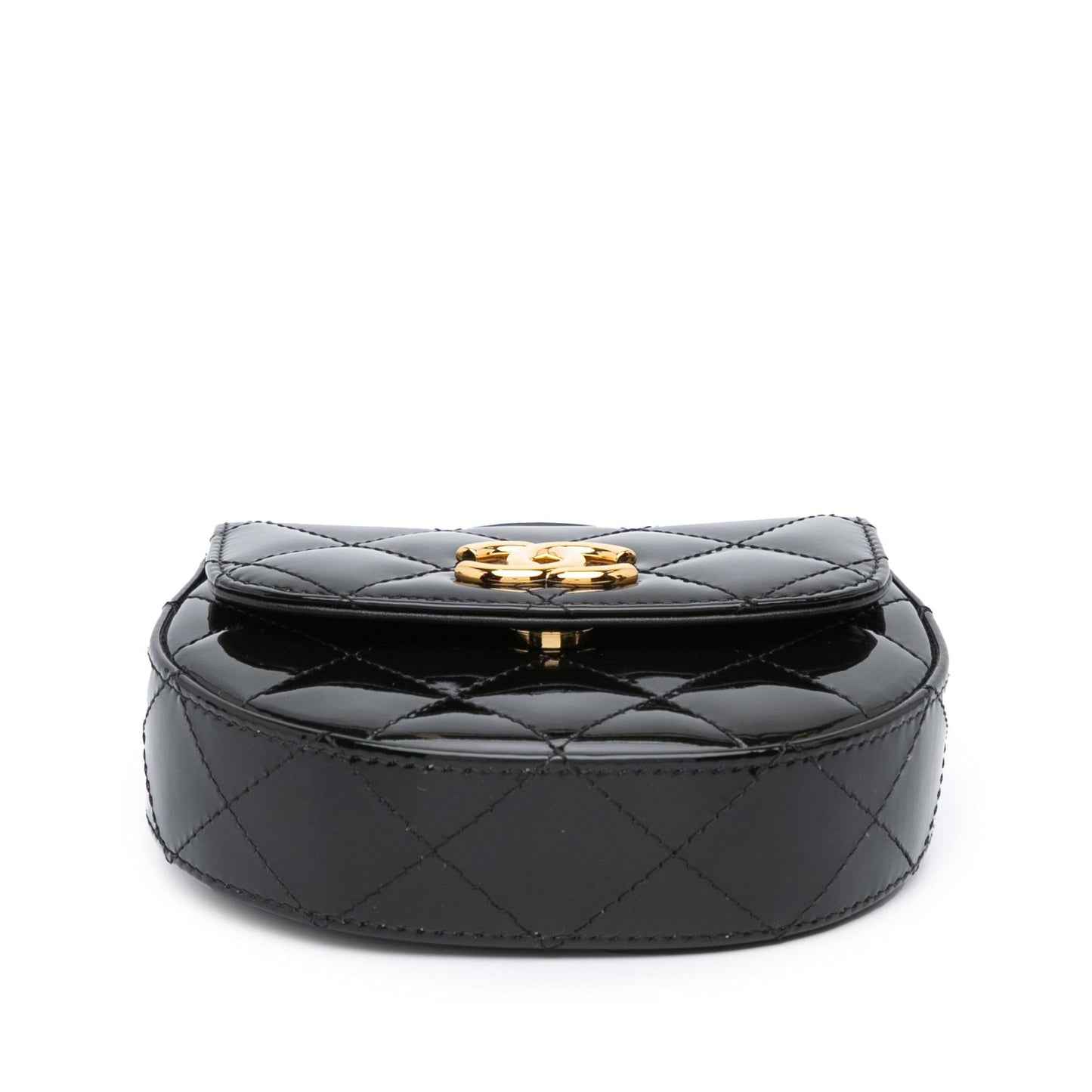Chanel CC Quilted Patent Top Handle Leather Clutch Bag