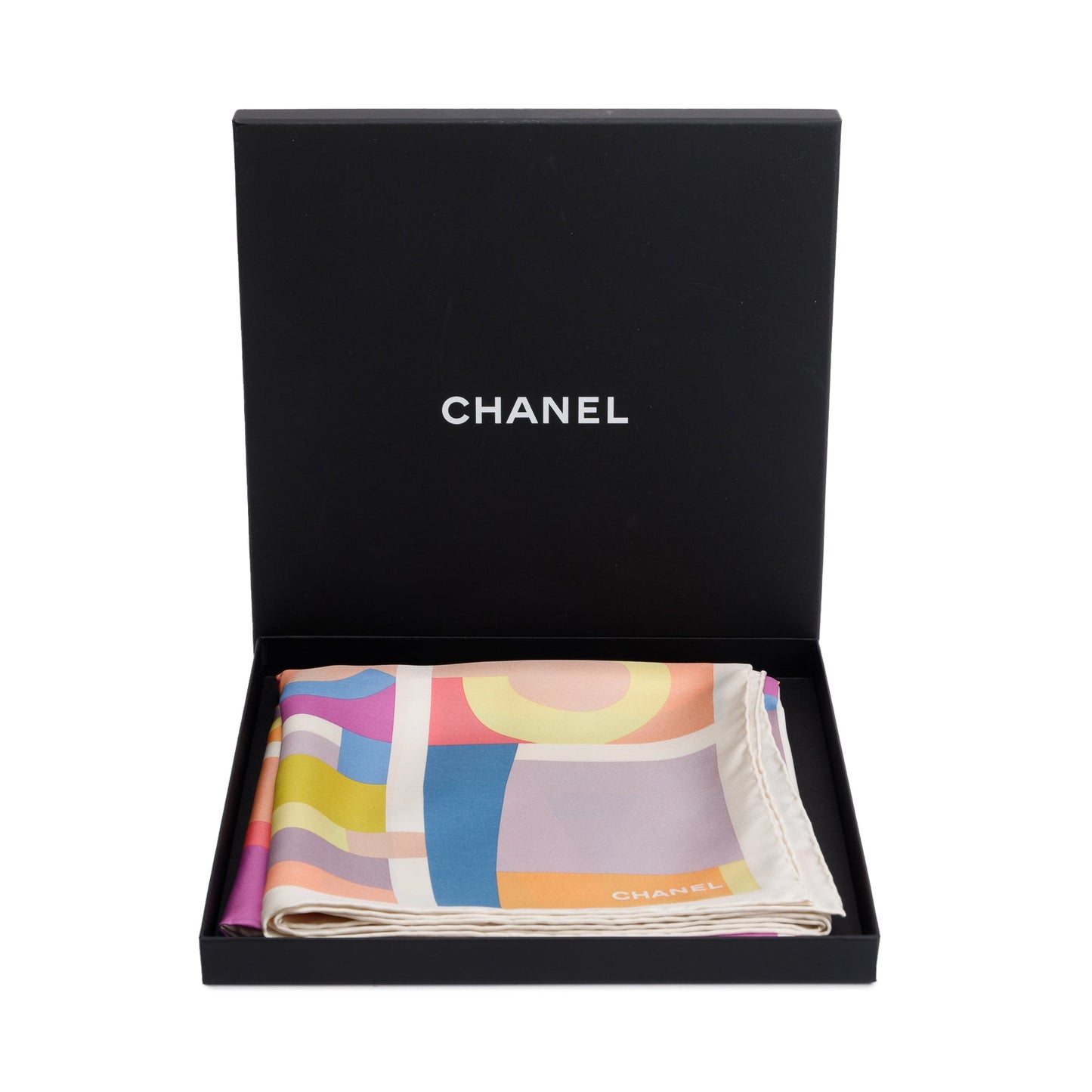 Chanel Logo Print Silk Square Scarf Multicolor