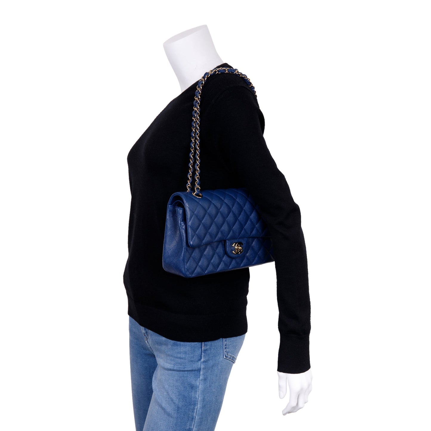 Chanel Navy Classic Double Flap Blue Travel Bag
