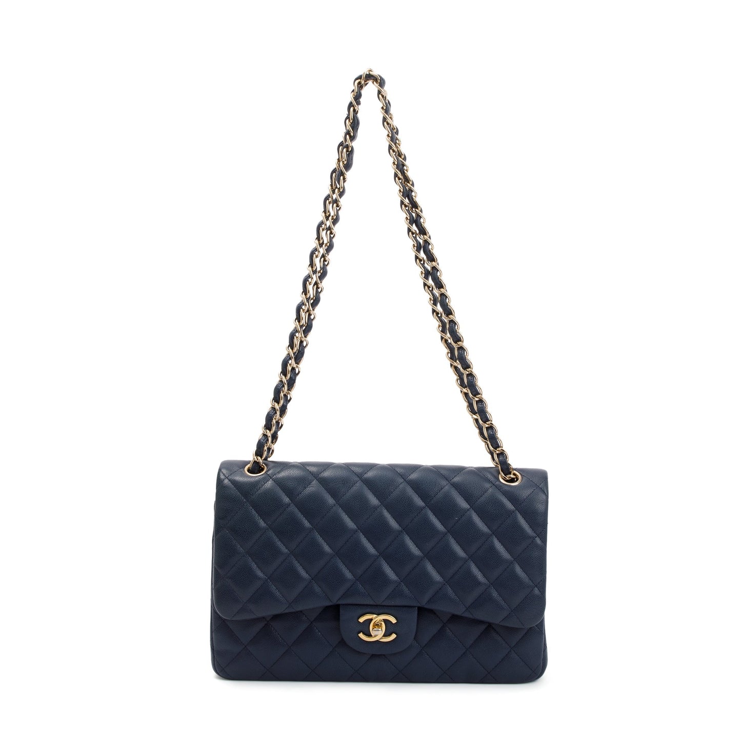 Chanel Navy Caviar Classic Jumbo Double Leather Travel Bag