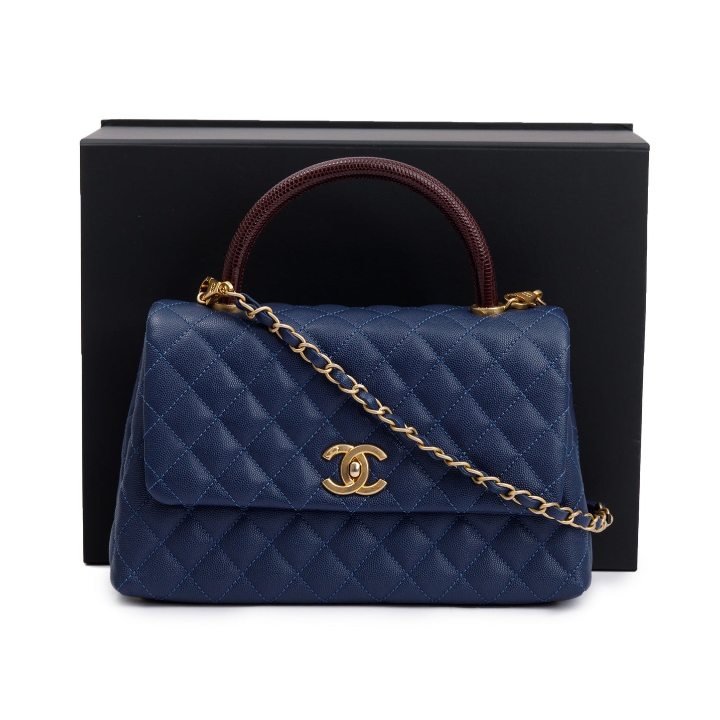 Chanel Navy Caviar Lizard-Trimmed Coco Handle Leather Travel Bag