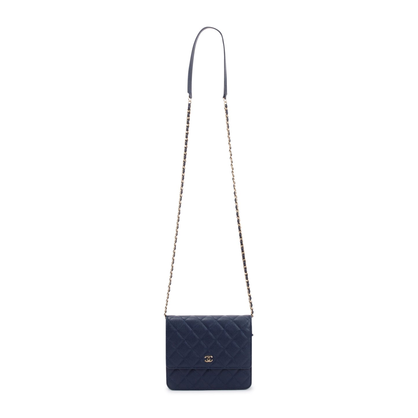 Chanel Navy Caviar Quilted Square on Wallet Case