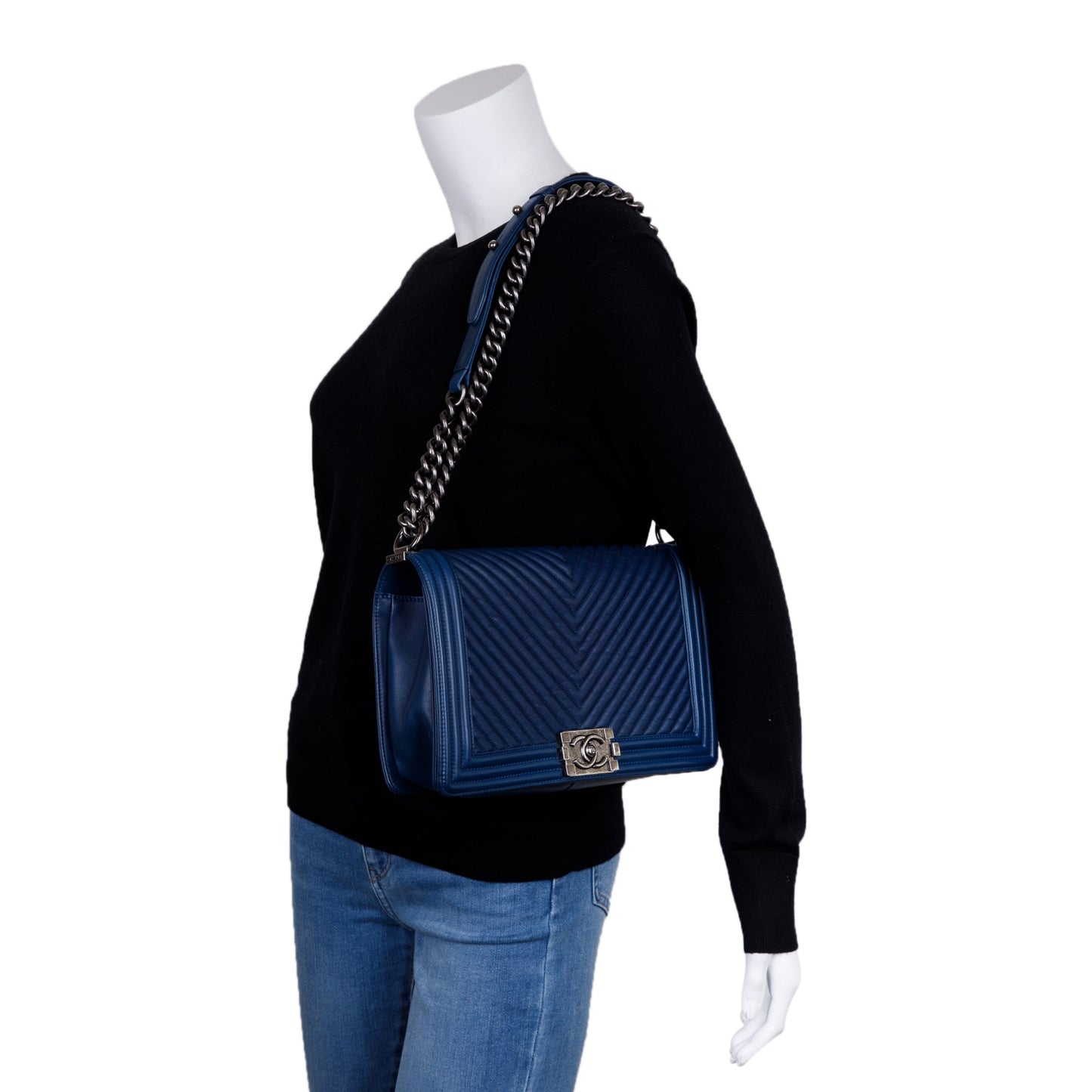 Chanel Navy Chevron Boy Travel Bag