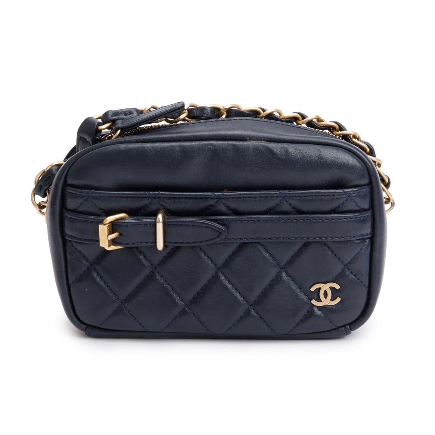 Chanel Navy Buckle Camera Leather Lambskin Travel Bag