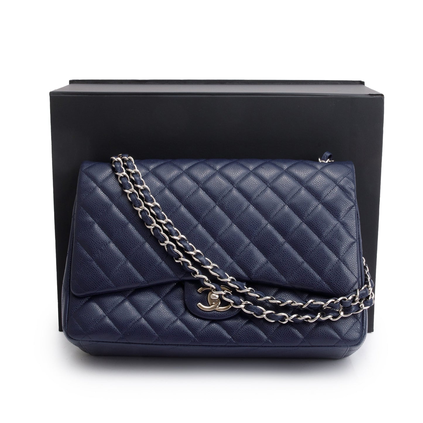 Chanel Navy Quilted Caviar Classic Maxi Leather Travel Bag