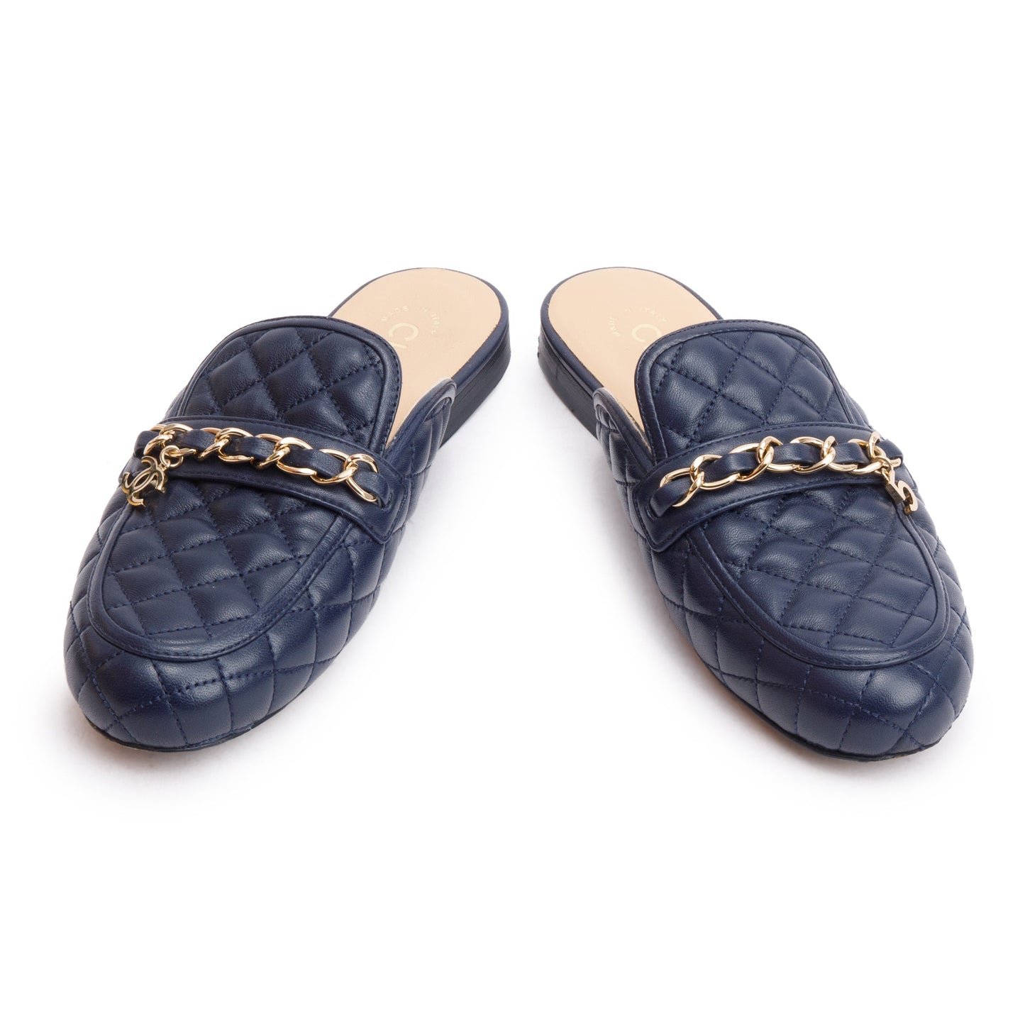 Chanel Navy Quilted Interlocking CC Logo Leather Lambskin Shoes