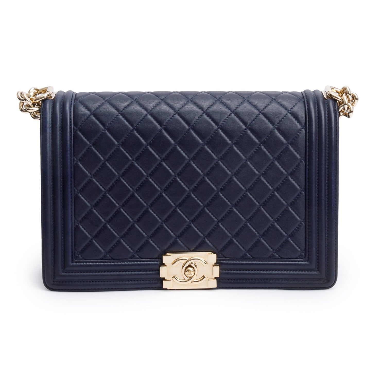 Chanel Navy Quilted Boy Leather Lambskin Travel Bag