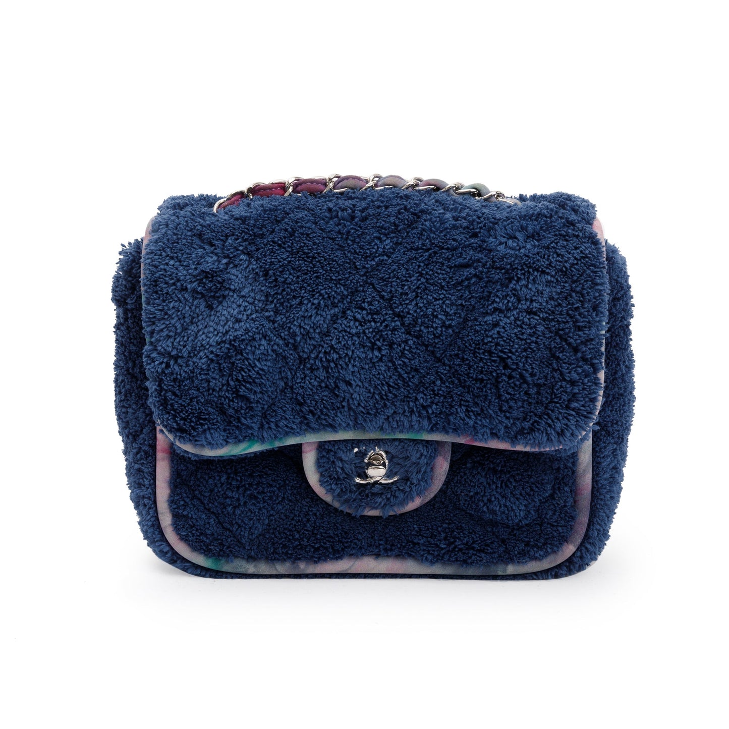 Chanel Navy Quilted Shearling Square Flap Travel Bag
