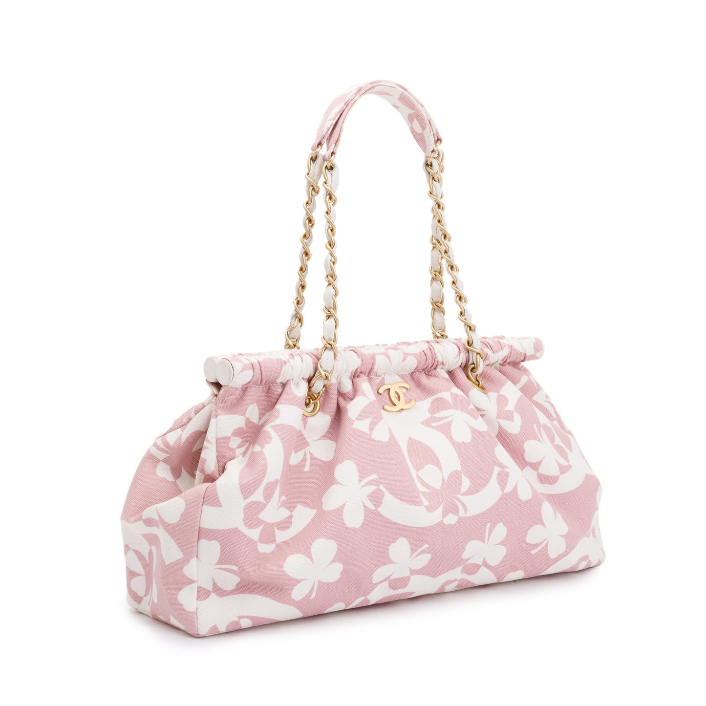 Chanel Clover Print Frame Canvas Pink Travel Bag