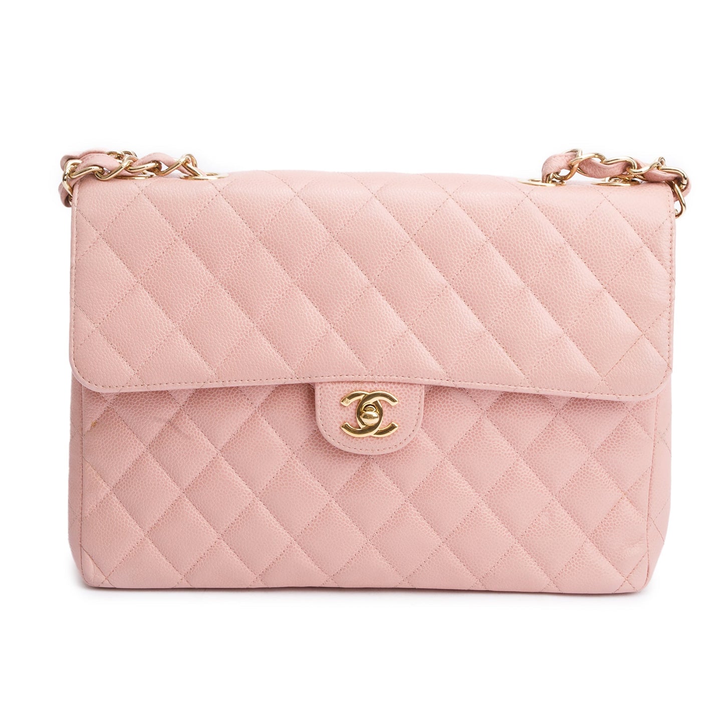 Chanel Quilted Caviar Square Classic Jumbo Leather Pink Travel Bag