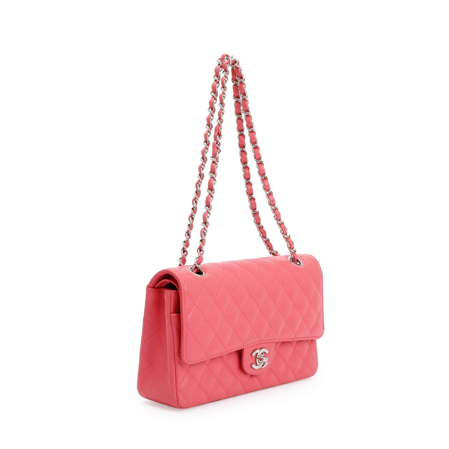 Chanel Caviar Classic Double Flap Leather Pink Travel Bag