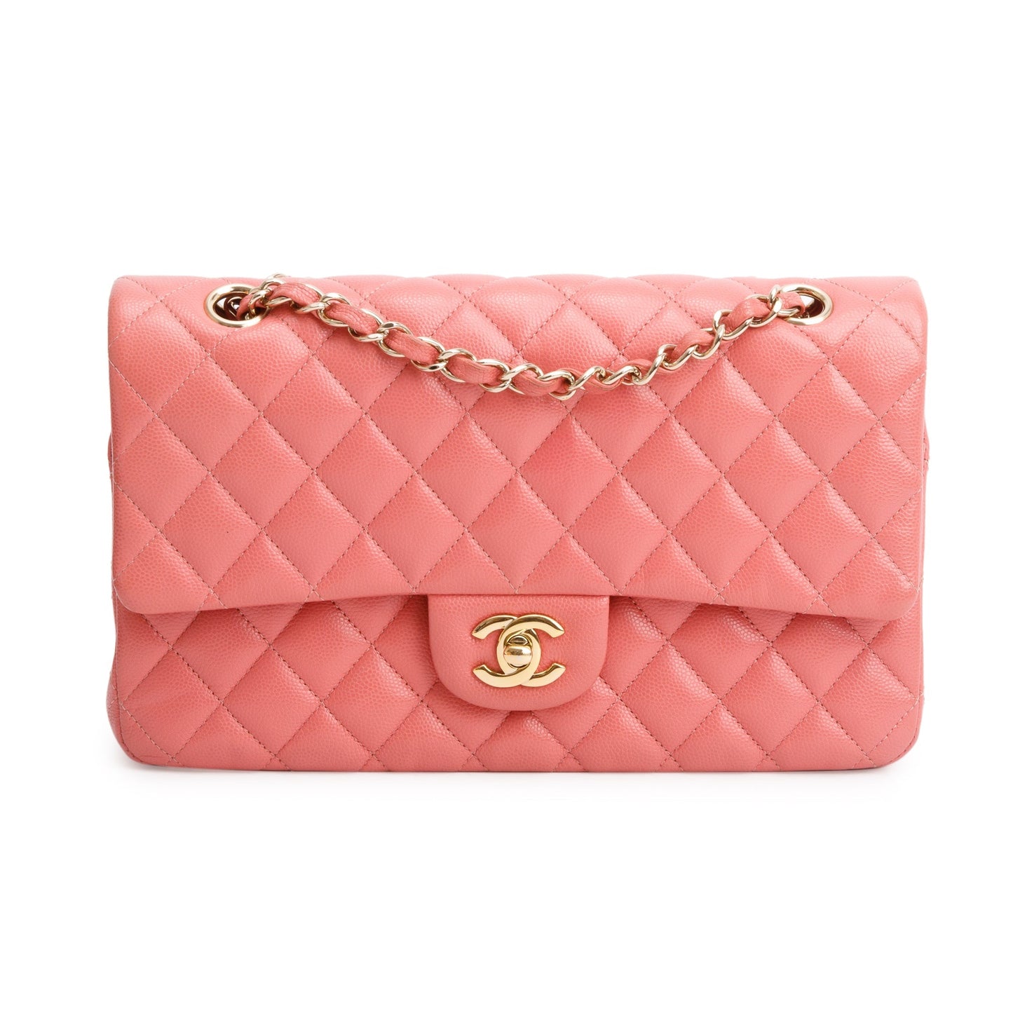 Chanel Caviar Classic Double Flap Leather Pink Travel Bag Authenticity Card