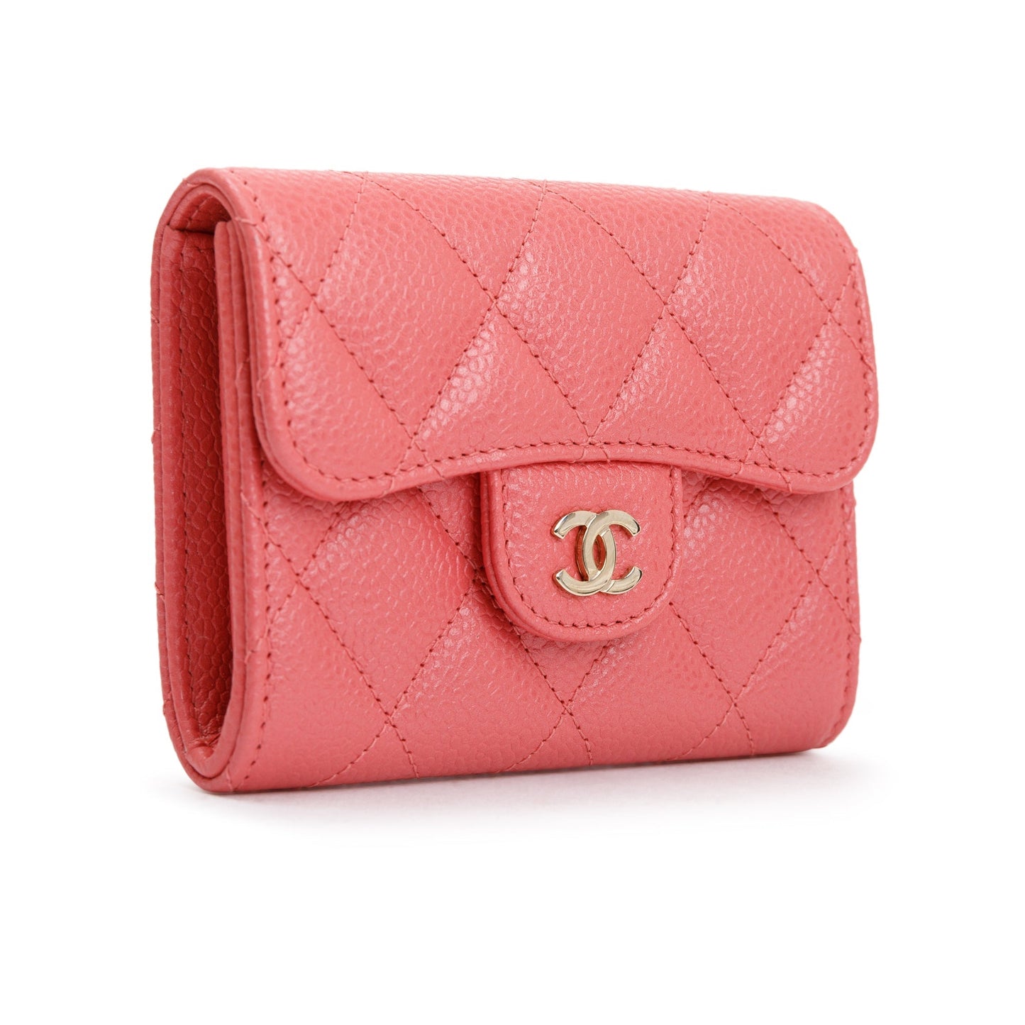 Chanel Caviar Quilted Flap Card Holder Leather Pink Wallet Case