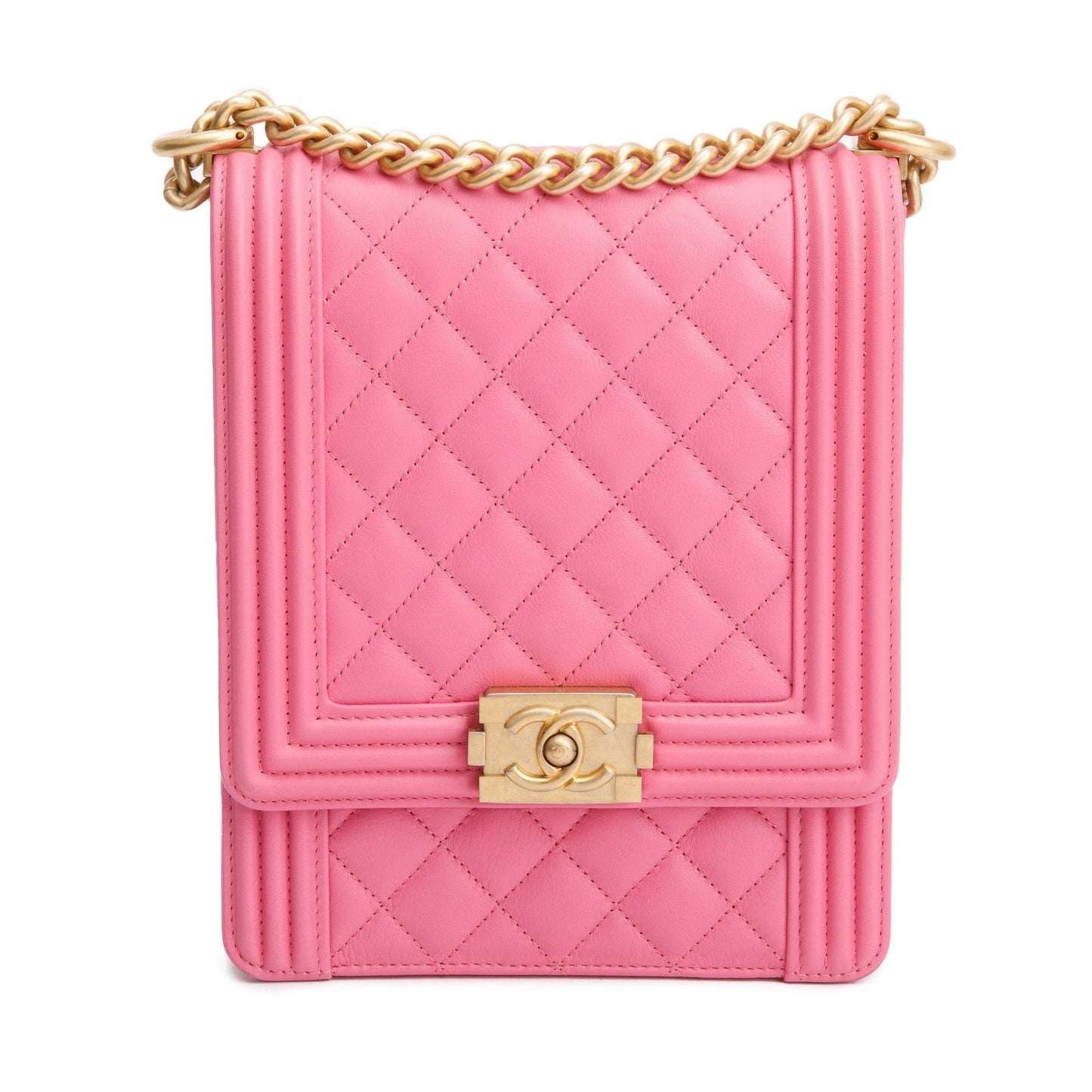 Chanel North South Boy Leather Lambskin Pink Travel Bag