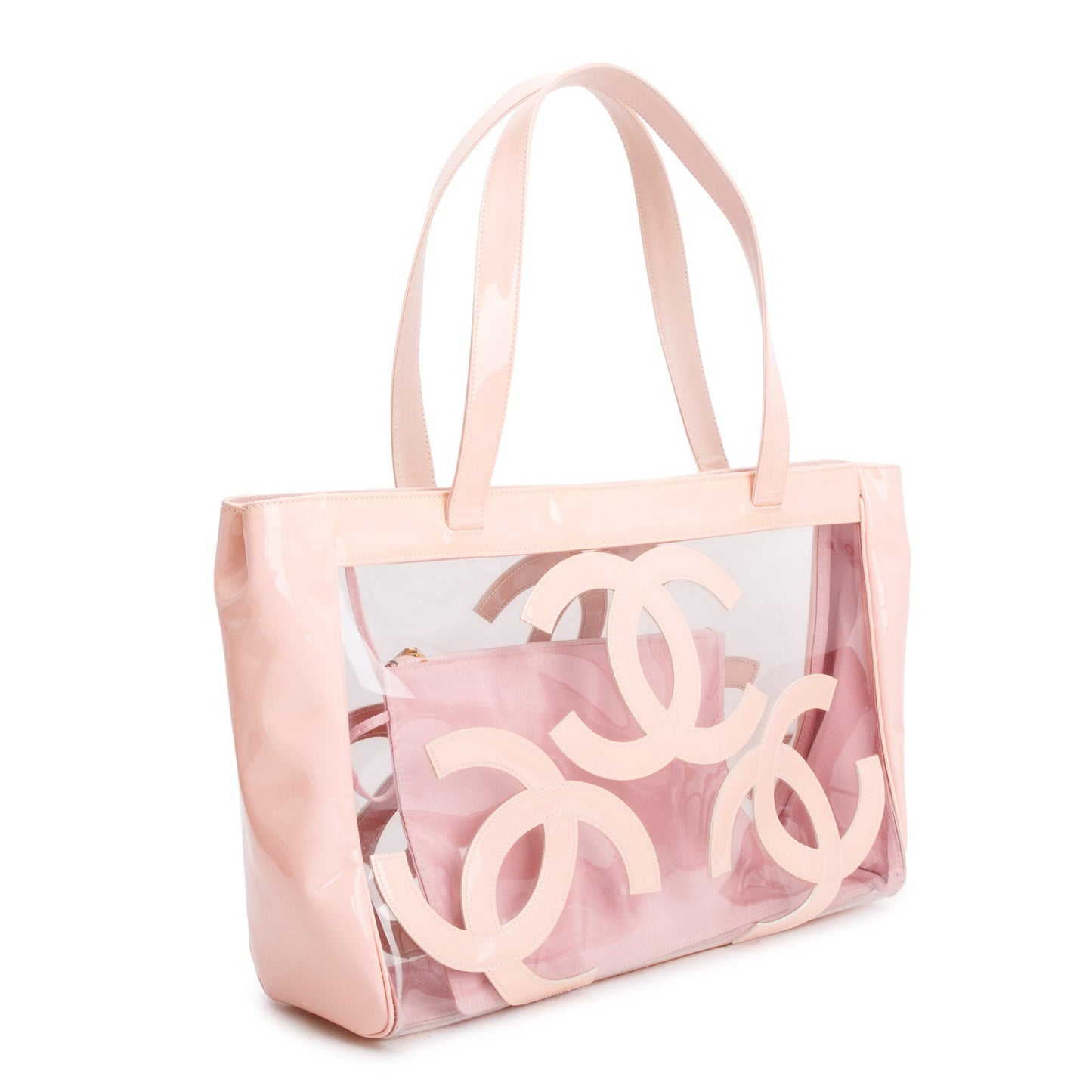 Chanel Patent Transparent PVC Triple CC Leather Pink Travel Bag